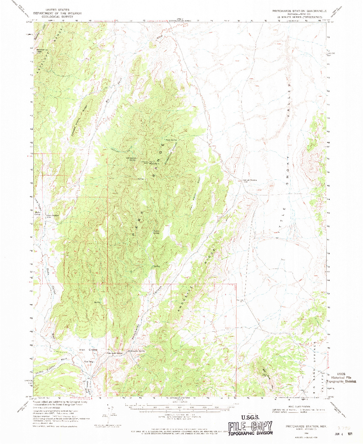 USGS 1:62500-SCALE QUADRANGLE FOR PRITCHARDS STATION, NV 1968