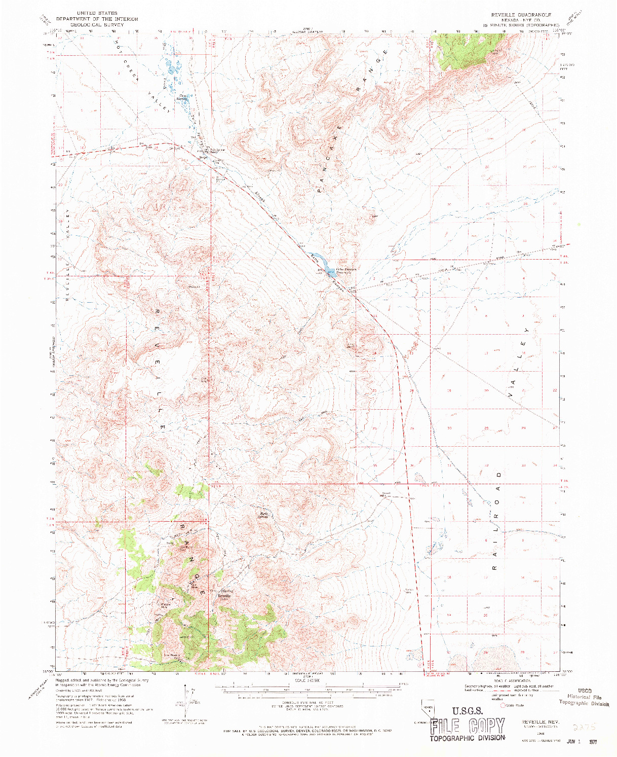 USGS 1:62500-SCALE QUADRANGLE FOR REVEILLE, NV 1968