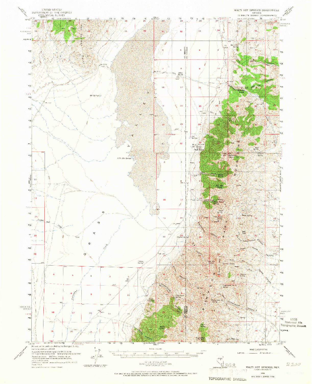 USGS 1:62500-SCALE QUADRANGLE FOR WALTI HOT SPRINGS, NV 1956