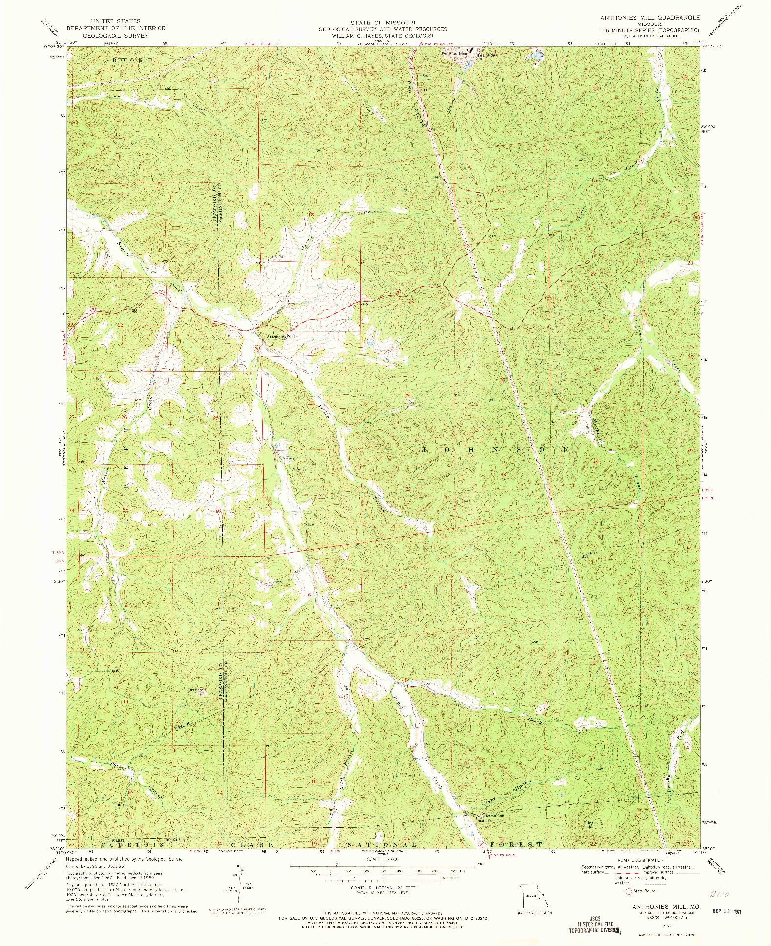 USGS 1:24000-SCALE QUADRANGLE FOR ANTHONIES MILL, MO 1969