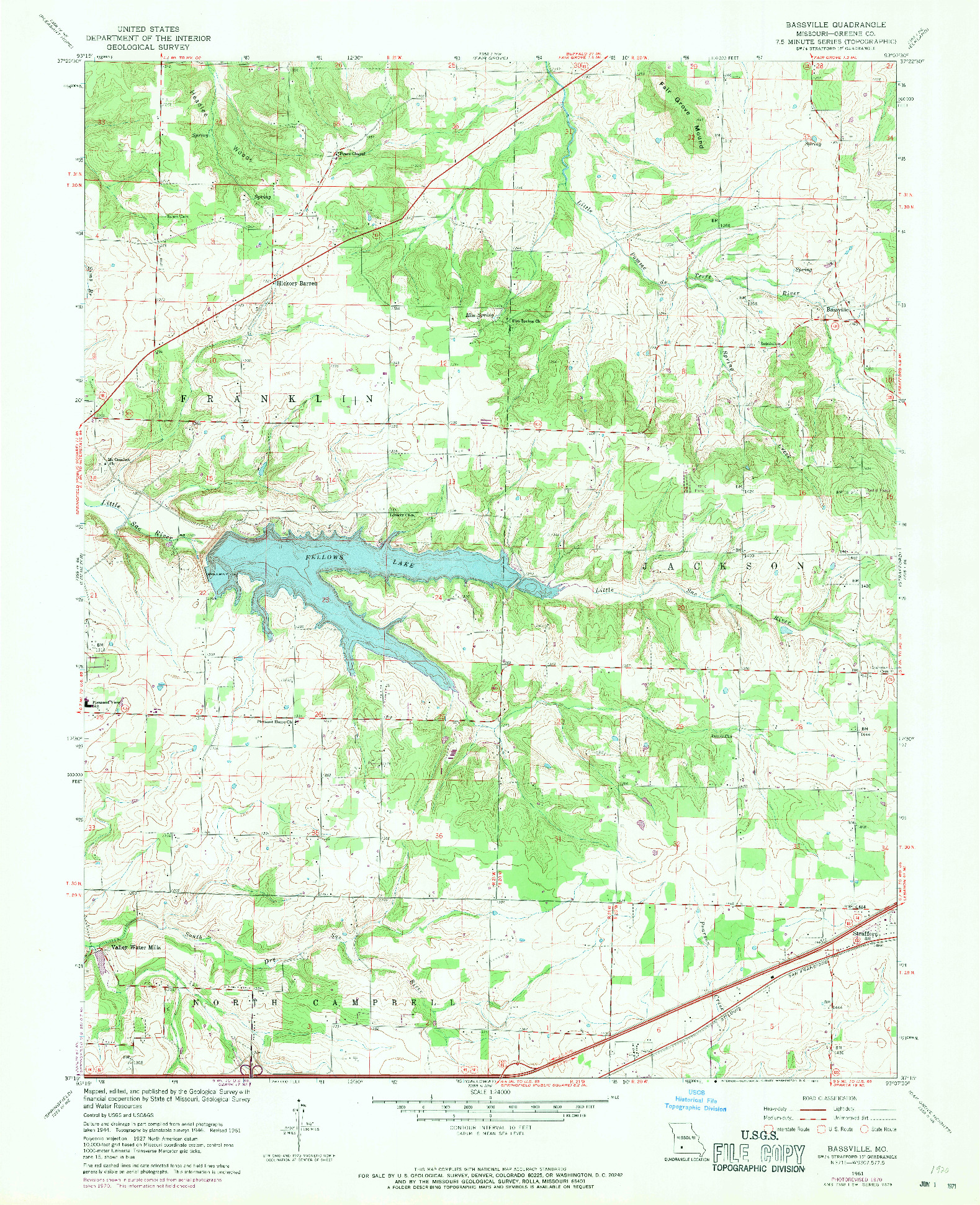 USGS 1:24000-SCALE QUADRANGLE FOR BASSVILLE, MO 1961