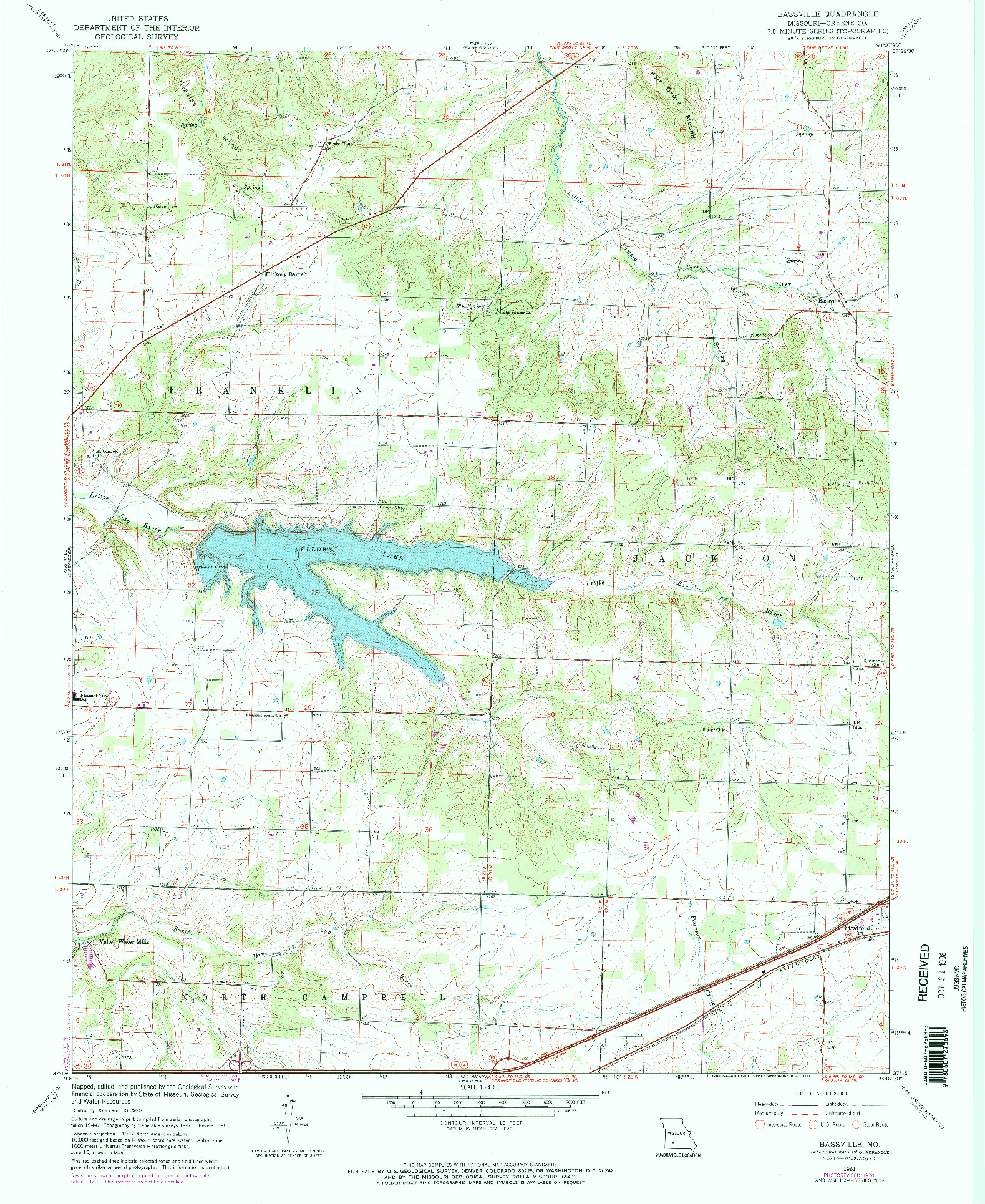 USGS 1:24000-SCALE QUADRANGLE FOR BASSVILLE, MO 1961