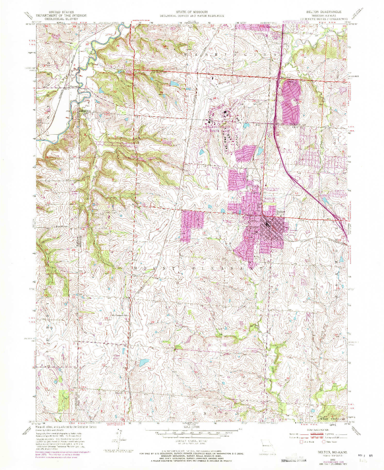 USGS 1:24000-SCALE QUADRANGLE FOR BELTON, MO 1953