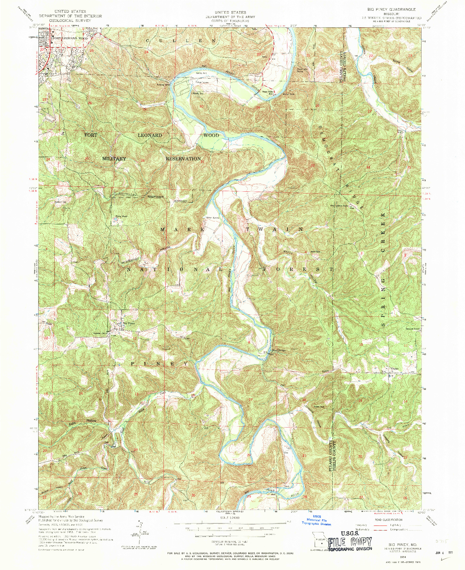 USGS 1:24000-SCALE QUADRANGLE FOR BIG PINEY, MO 1954