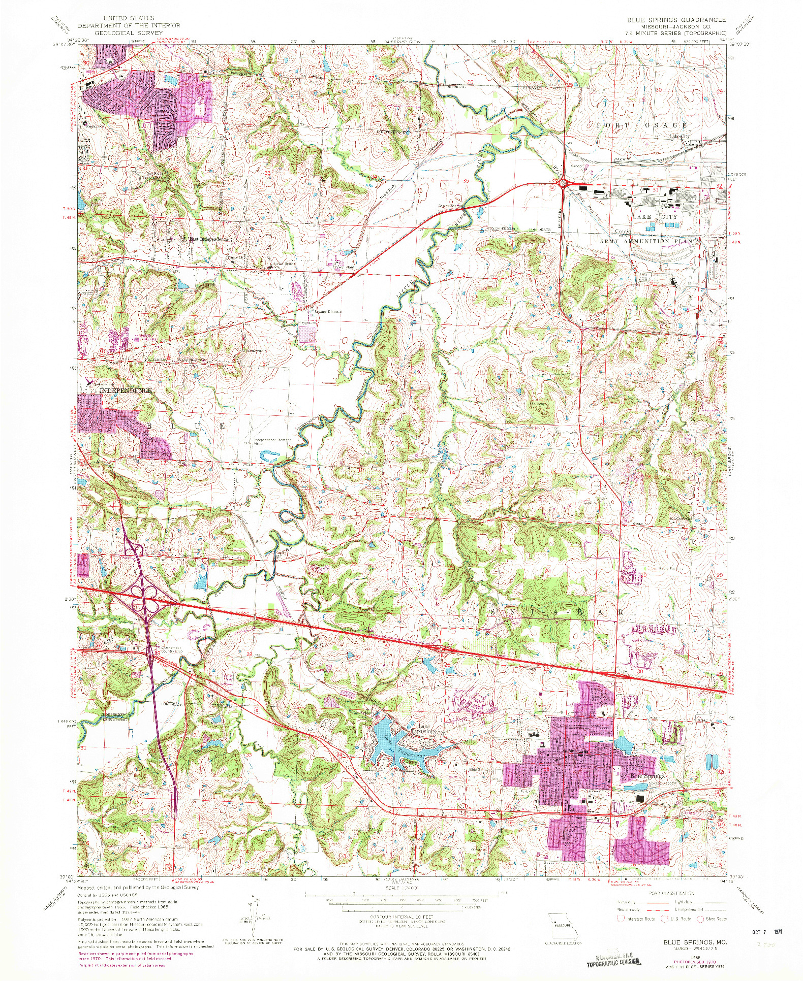 USGS 1:24000-SCALE QUADRANGLE FOR BLUE SPRINGS, MO 1965