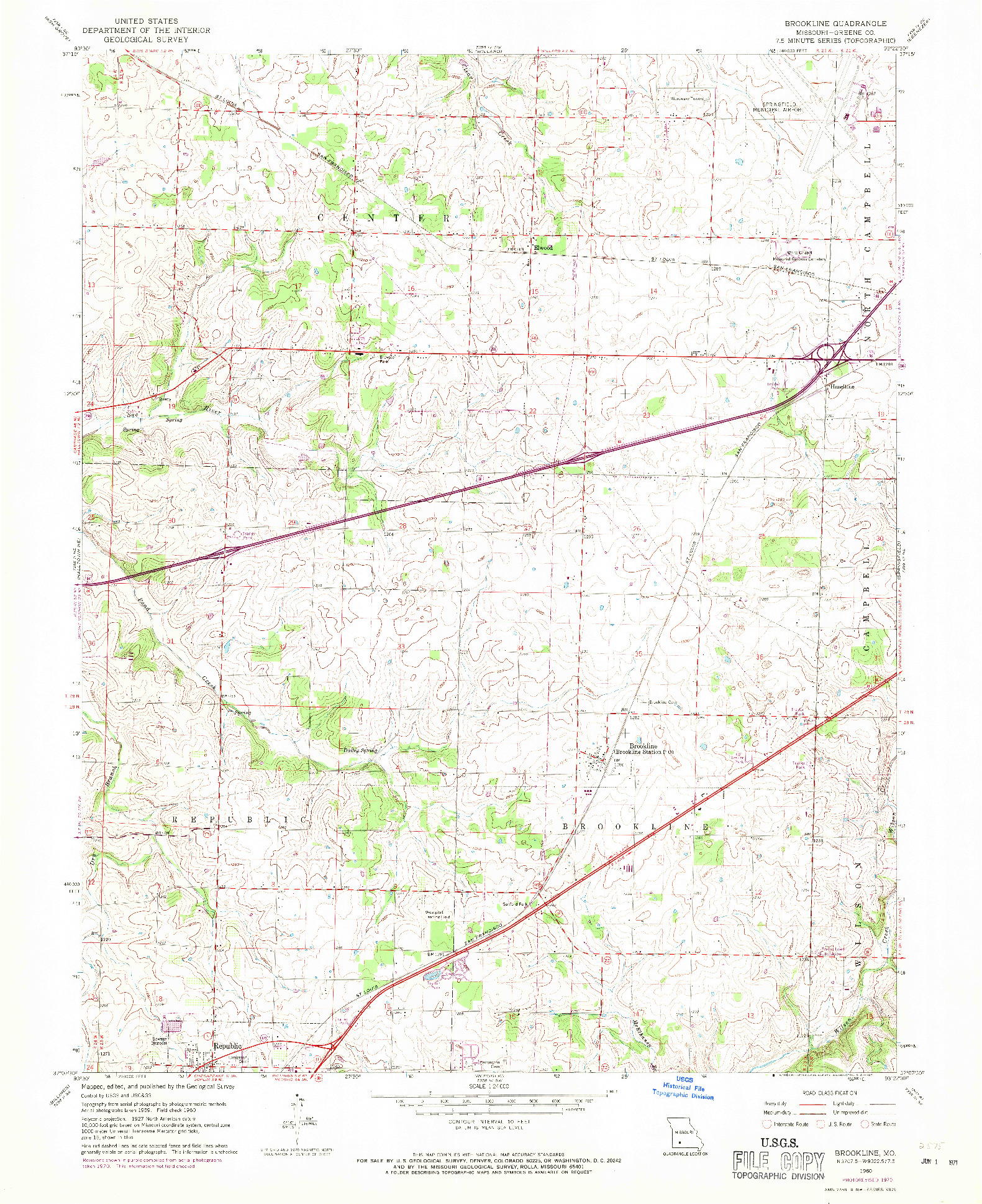 USGS 1:24000-SCALE QUADRANGLE FOR BROOKLINE, MO 1960