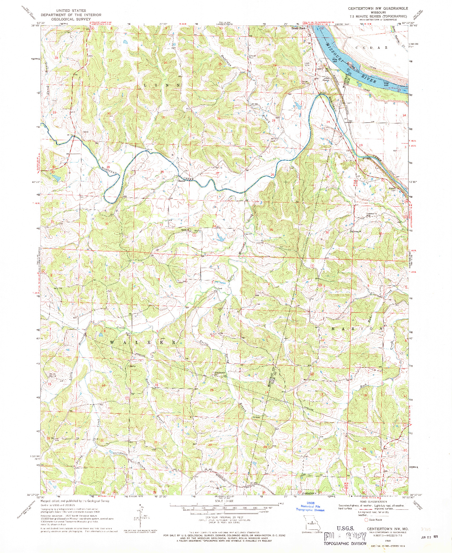 USGS 1:24000-SCALE QUADRANGLE FOR CENTERTOWN NW, MO 1969