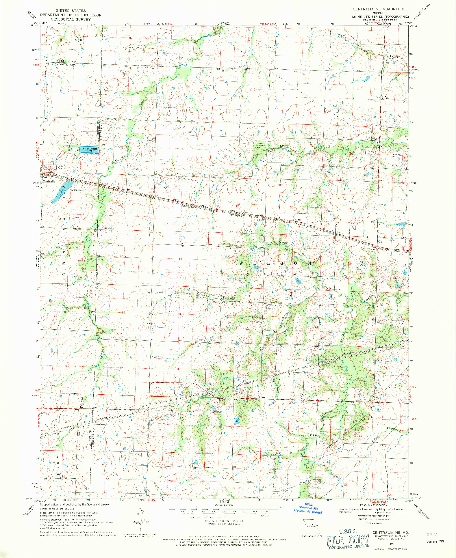 USGS 1:24000-SCALE QUADRANGLE FOR CENTRALIA NE, MO 1969