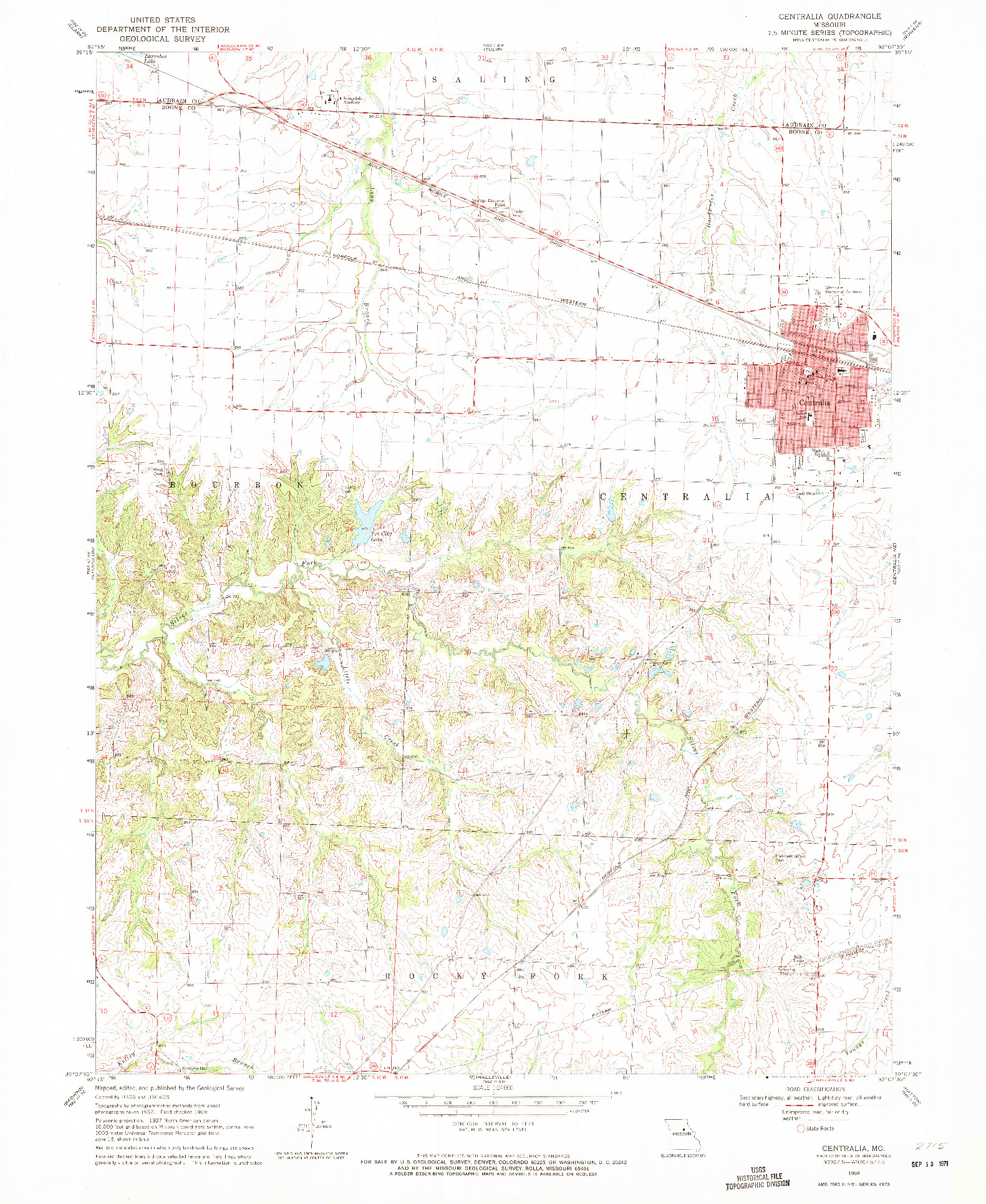 USGS 1:24000-SCALE QUADRANGLE FOR CENTRALIA, MO 1969