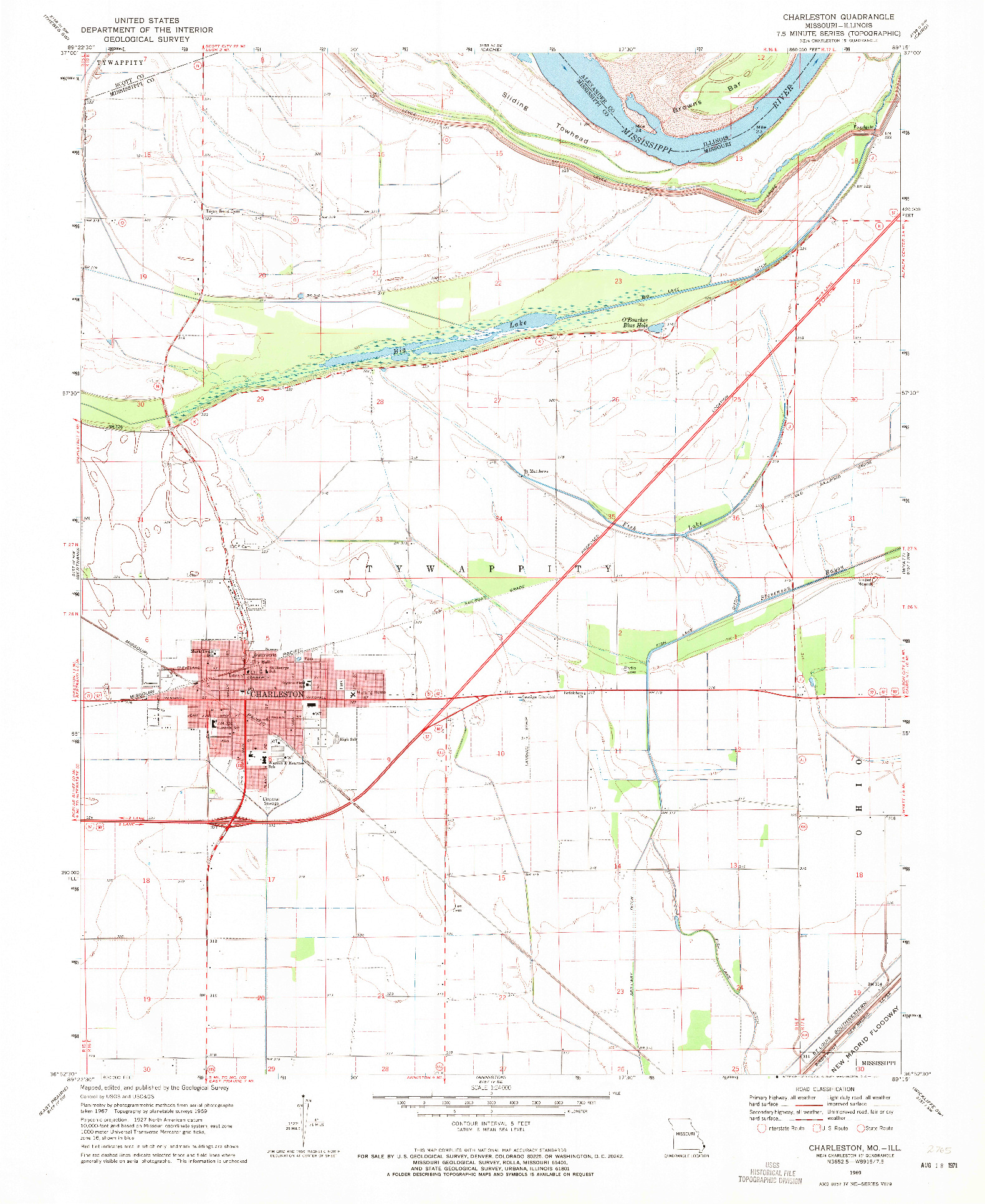 USGS 1:24000-SCALE QUADRANGLE FOR CHARLESTON, MO 1969