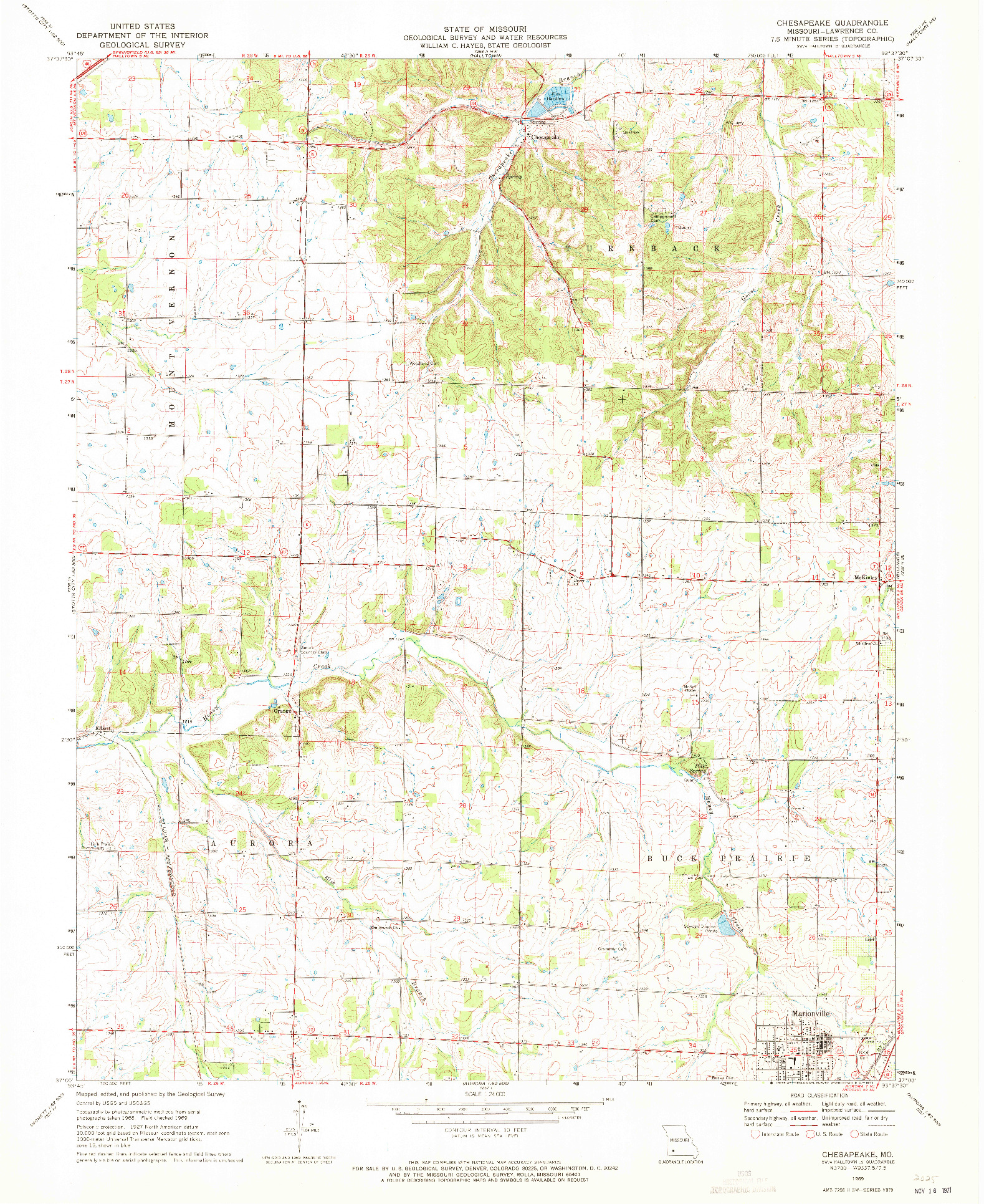 USGS 1:24000-SCALE QUADRANGLE FOR CHESAPEAKE, MO 1969