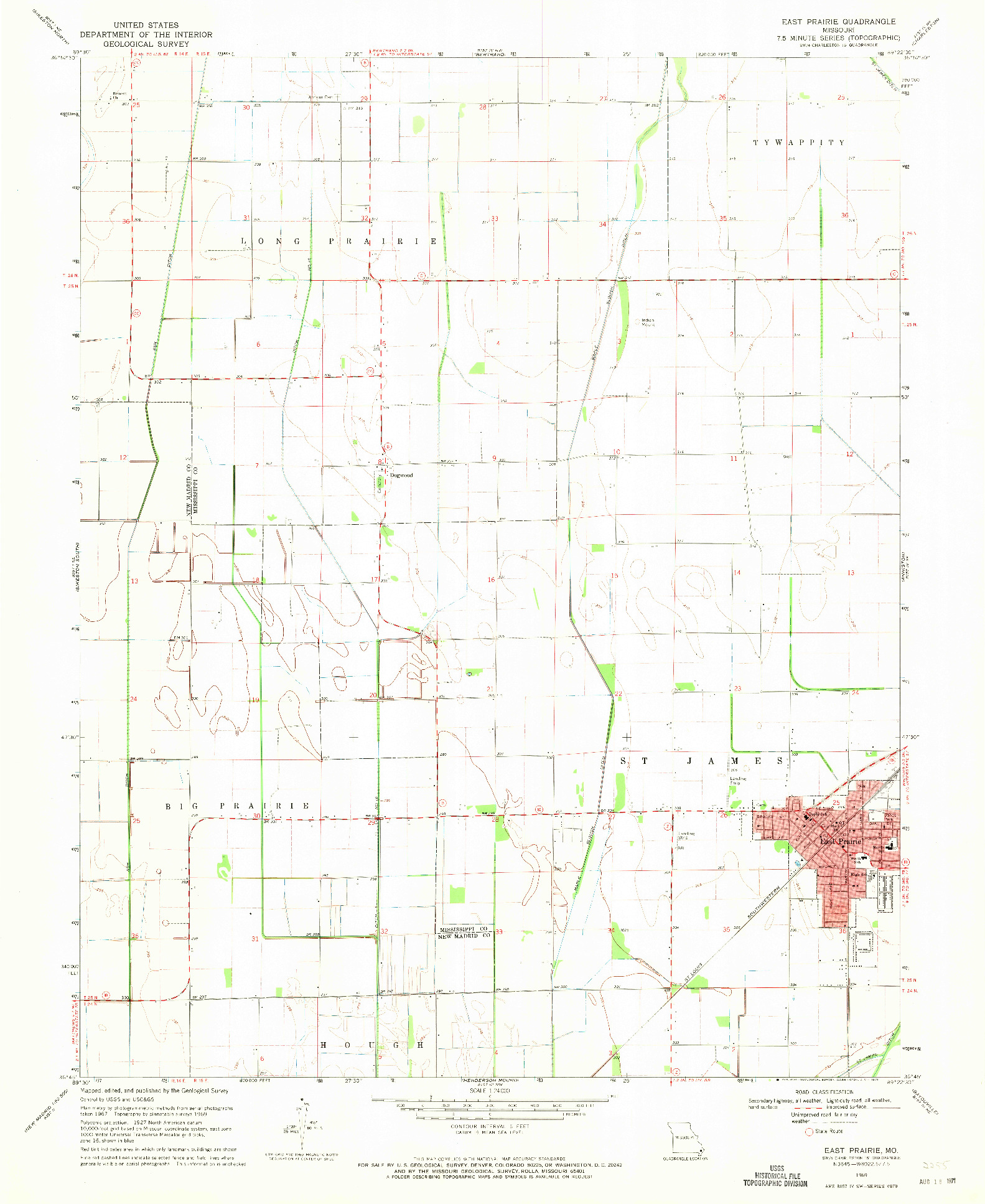 USGS 1:24000-SCALE QUADRANGLE FOR EAST PRAIRIE, MO 1969