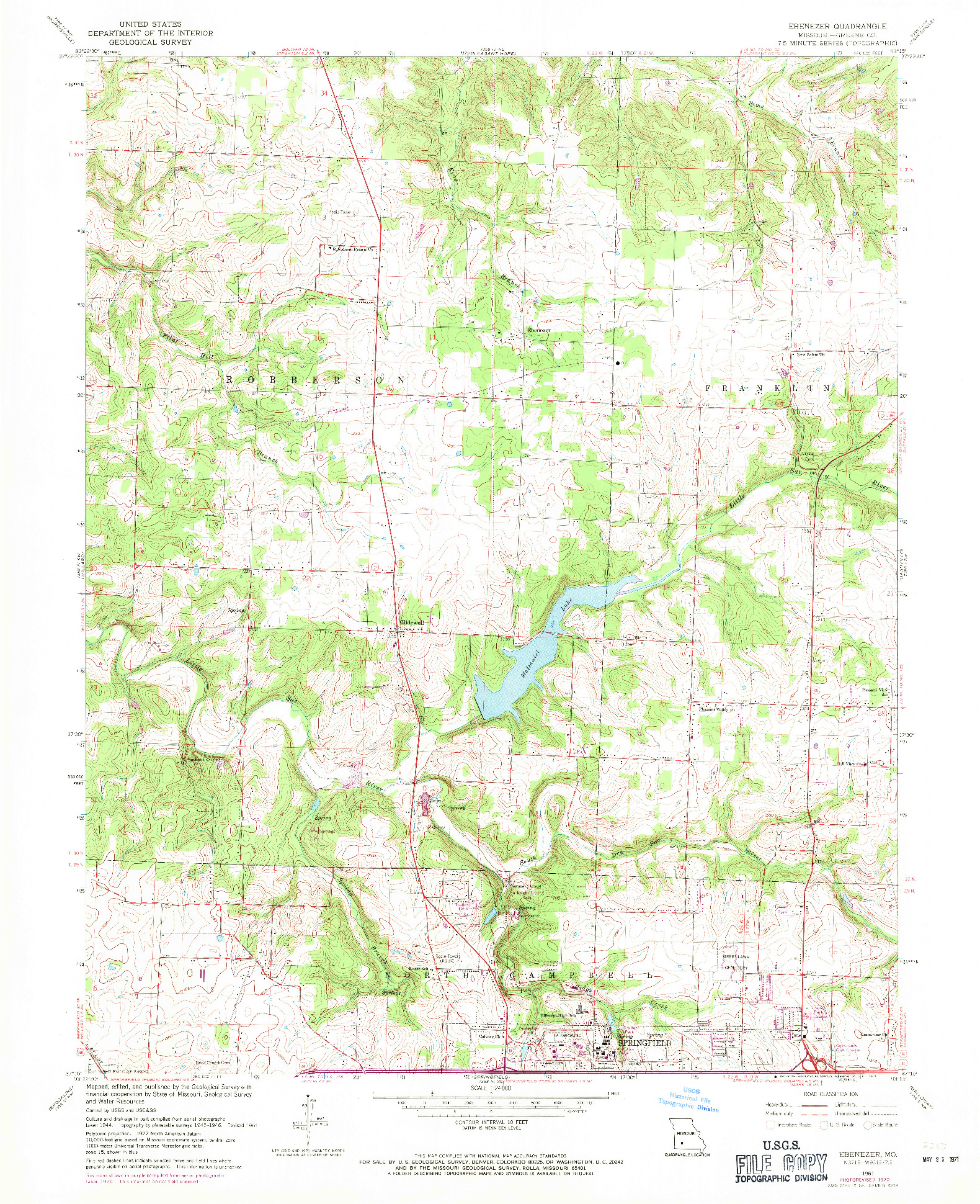USGS 1:24000-SCALE QUADRANGLE FOR EBENEZER, MO 1961