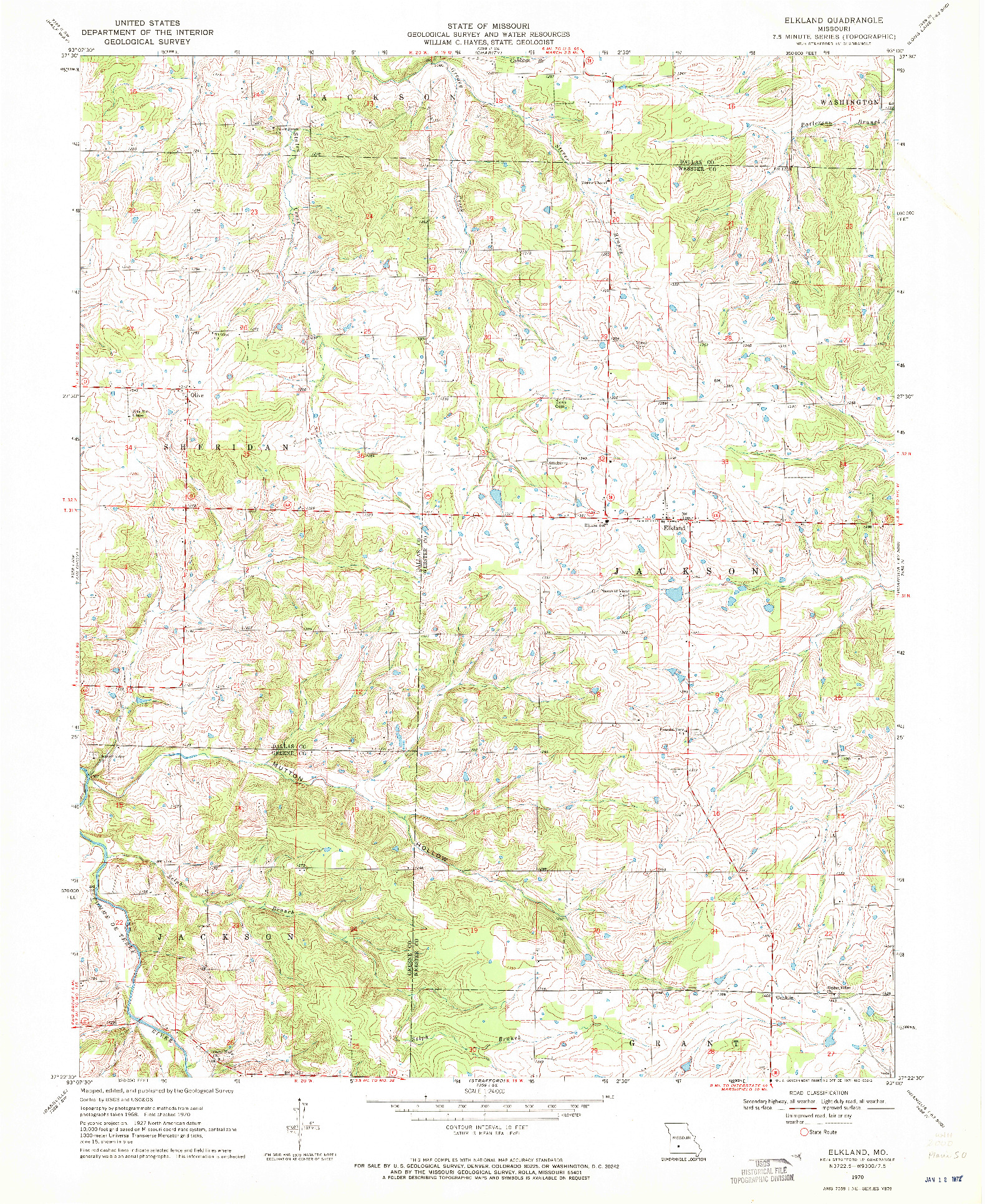 USGS 1:24000-SCALE QUADRANGLE FOR ELKLAND, MO 1970