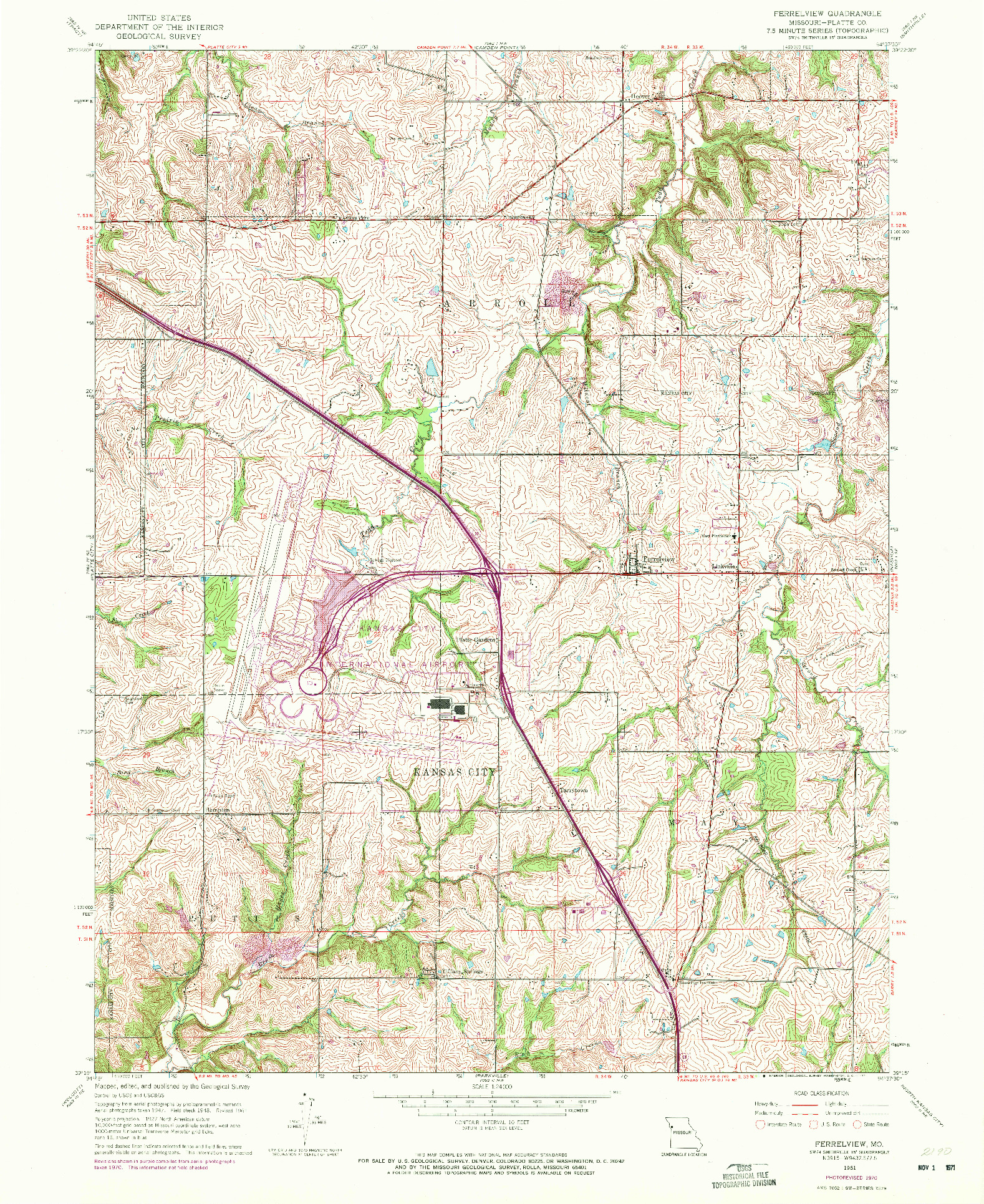 USGS 1:24000-SCALE QUADRANGLE FOR FERRELVIEW, MO 1961
