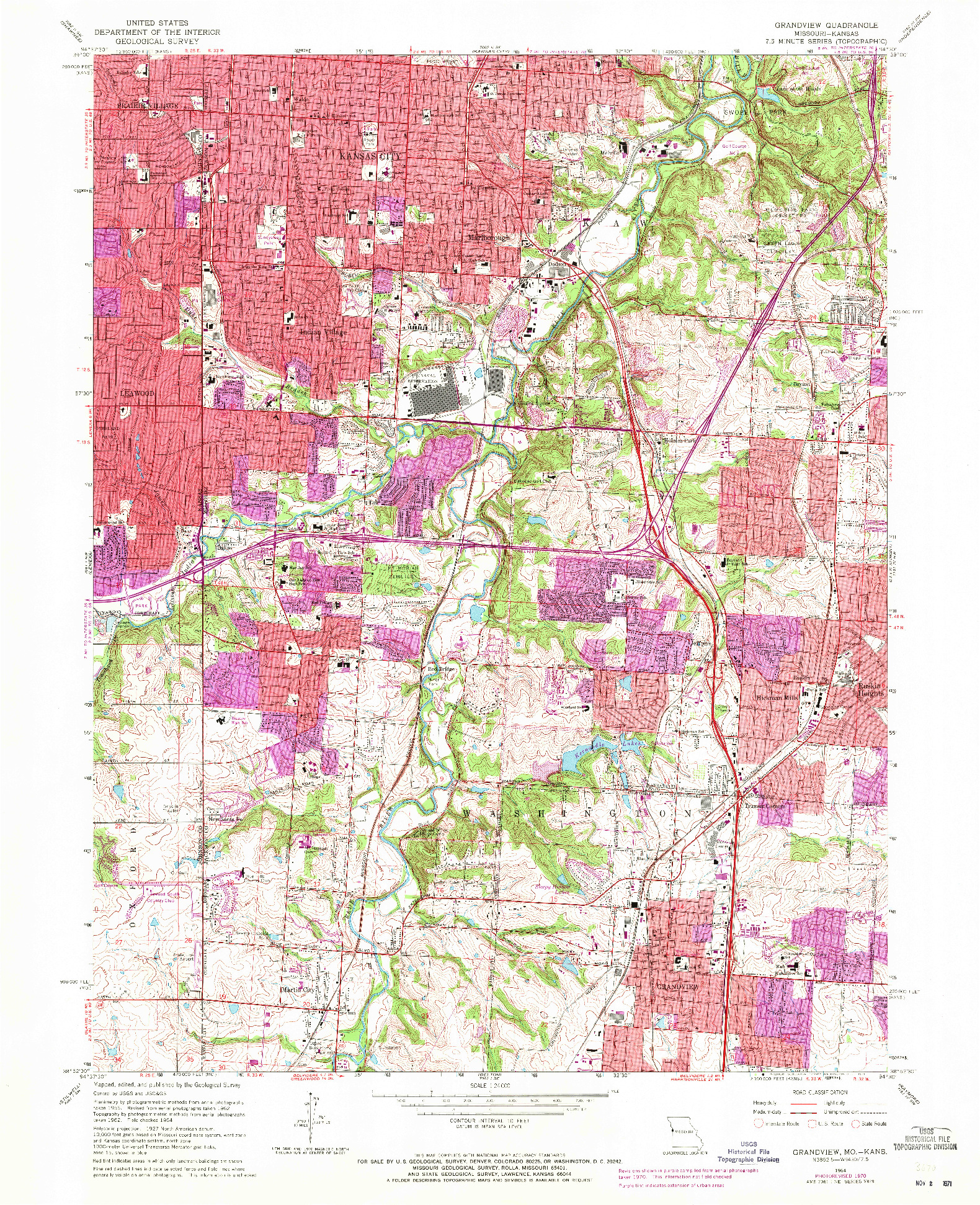 USGS 1:24000-SCALE QUADRANGLE FOR GRANDVIEW, MO 1964