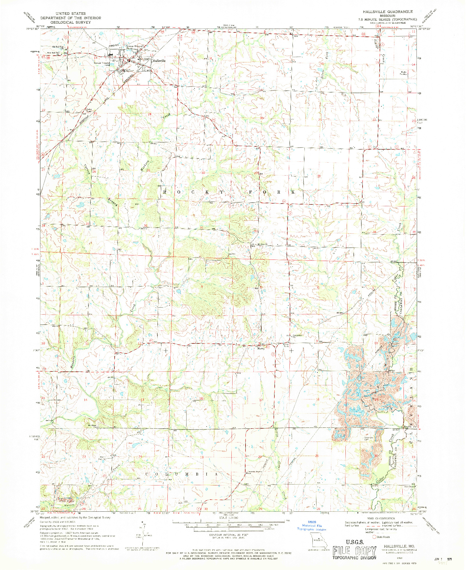 USGS 1:24000-SCALE QUADRANGLE FOR HALLSVILLE, MO 1969