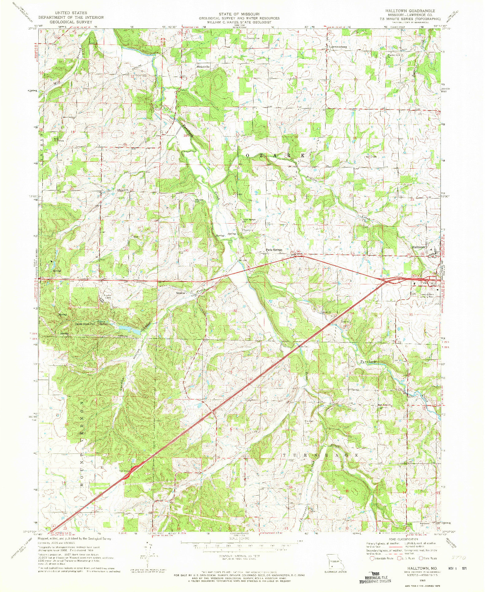 USGS 1:24000-SCALE QUADRANGLE FOR HALLTOWN, MO 1969