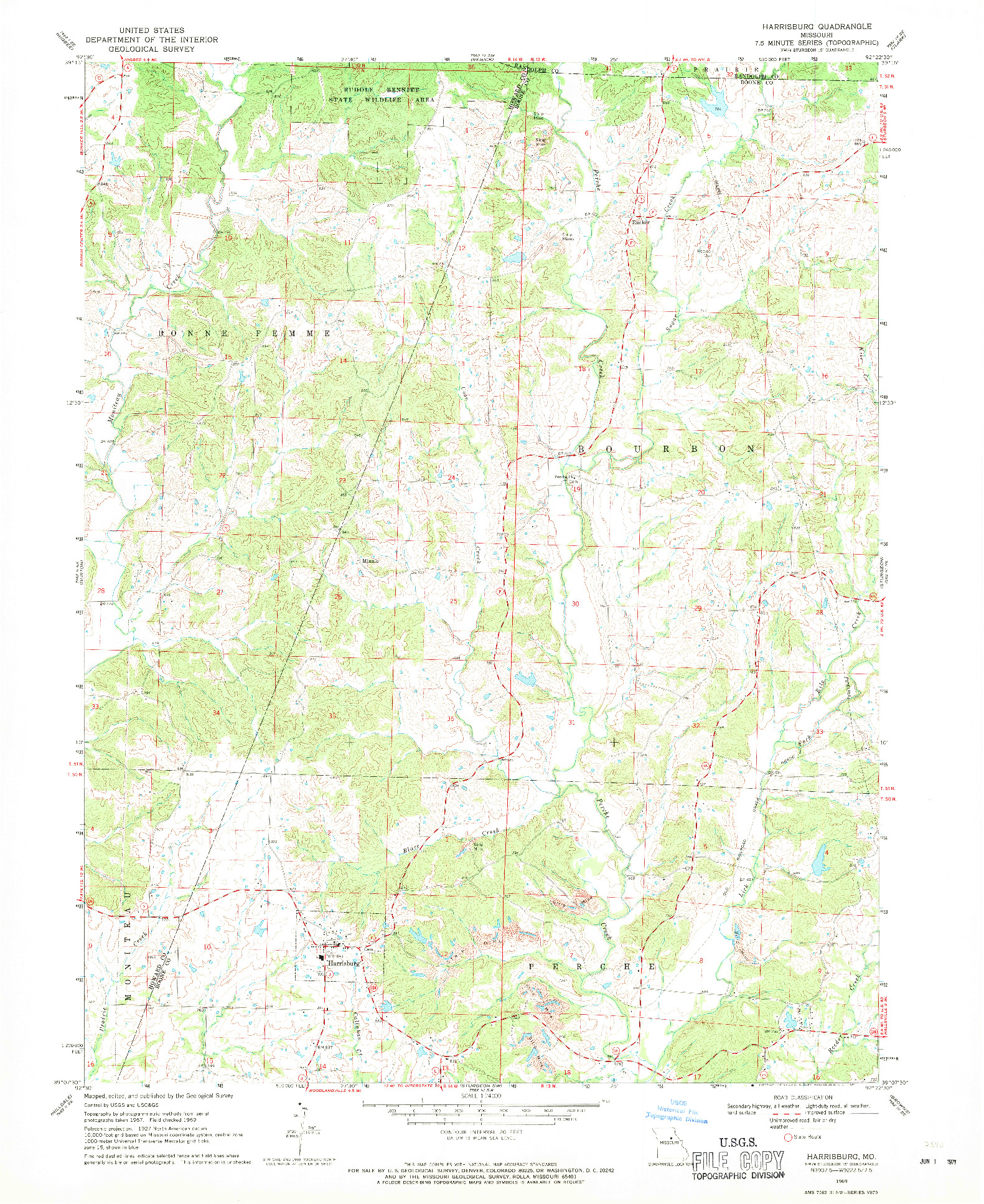 USGS 1:24000-SCALE QUADRANGLE FOR HARRISBURG, MO 1969