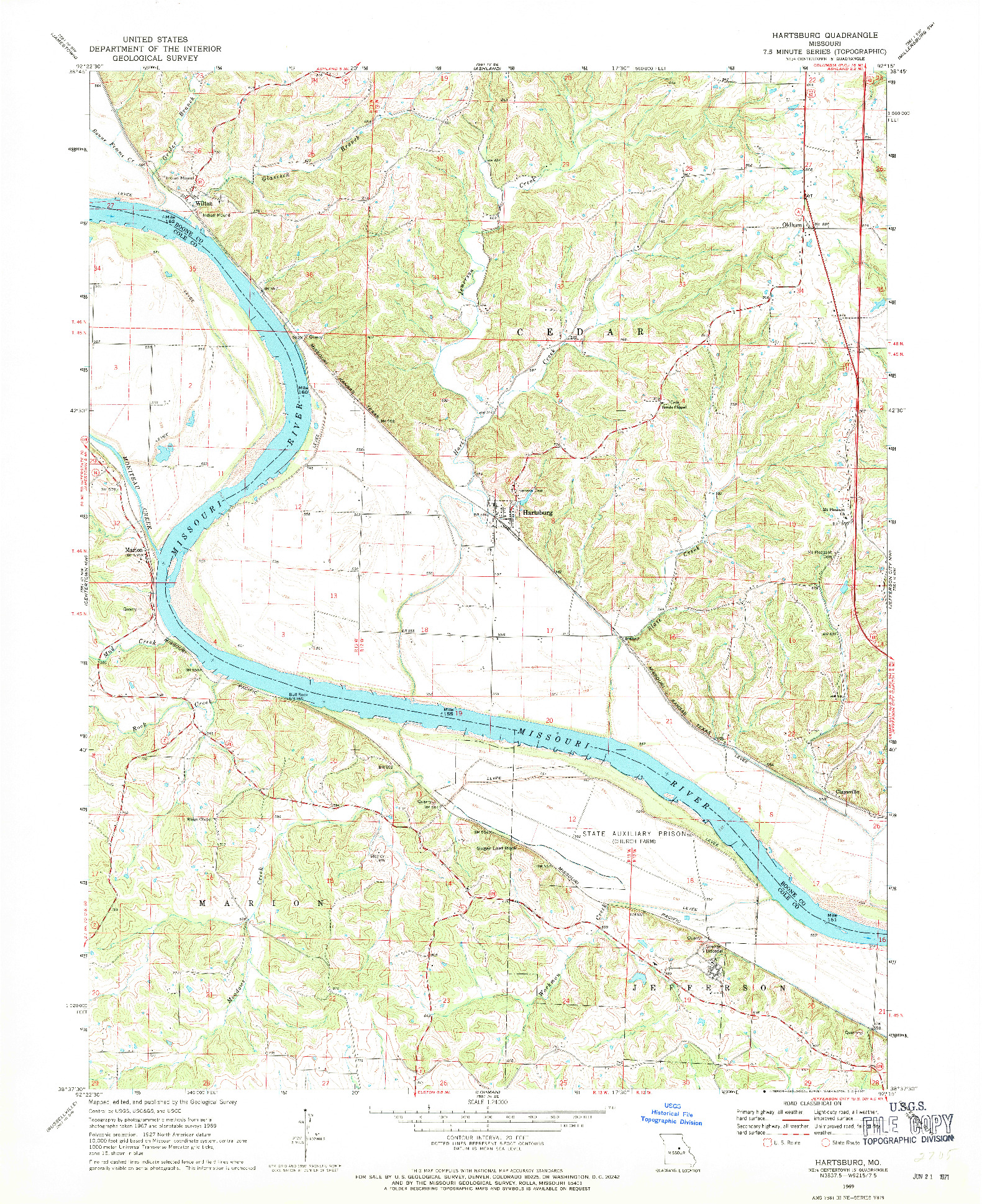 USGS 1:24000-SCALE QUADRANGLE FOR HARTSBURG, MO 1969