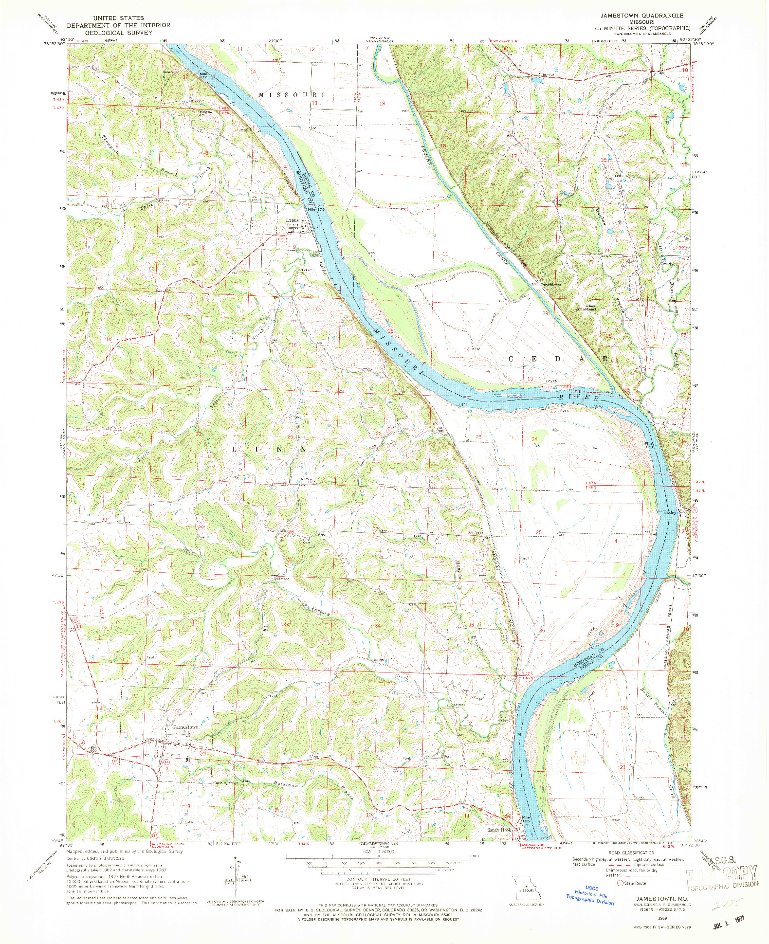 USGS 1:24000-SCALE QUADRANGLE FOR JAMESTOWN, MO 1969