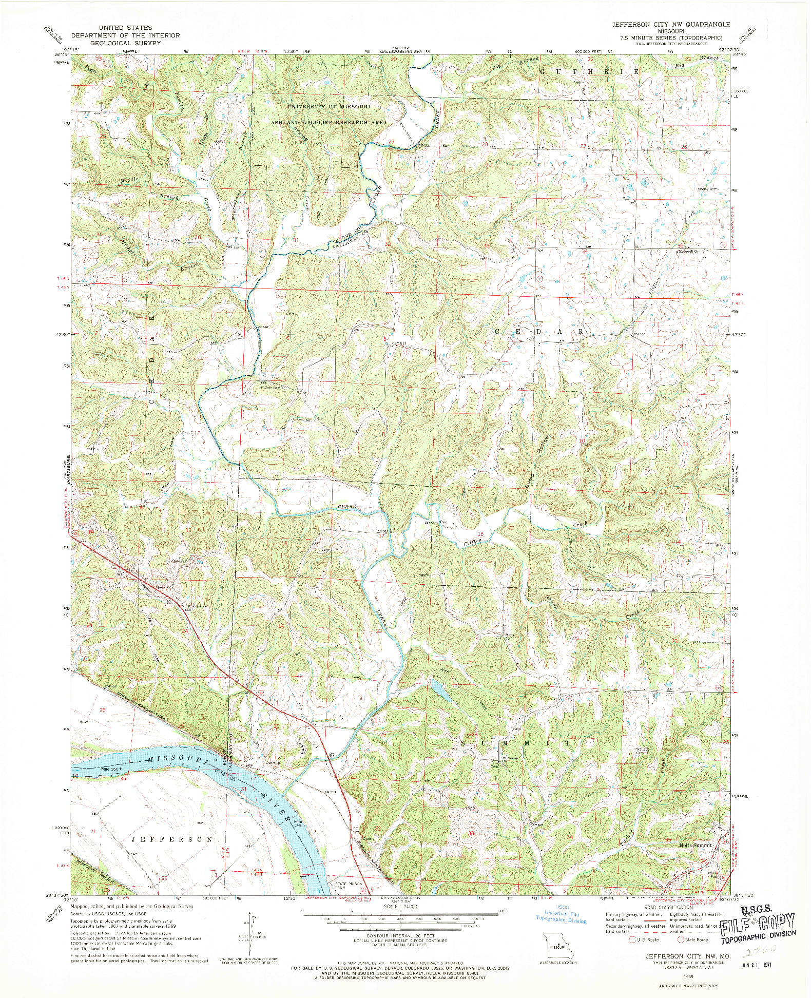 USGS 1:24000-SCALE QUADRANGLE FOR JEFFERSON CITY NW, MO 1969