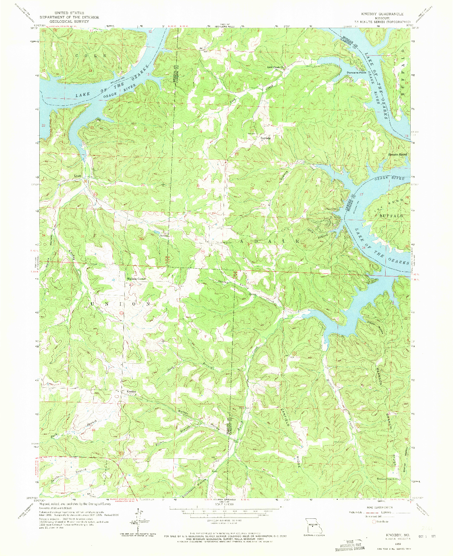 USGS 1:24000-SCALE QUADRANGLE FOR KNOBBY, MO 1959