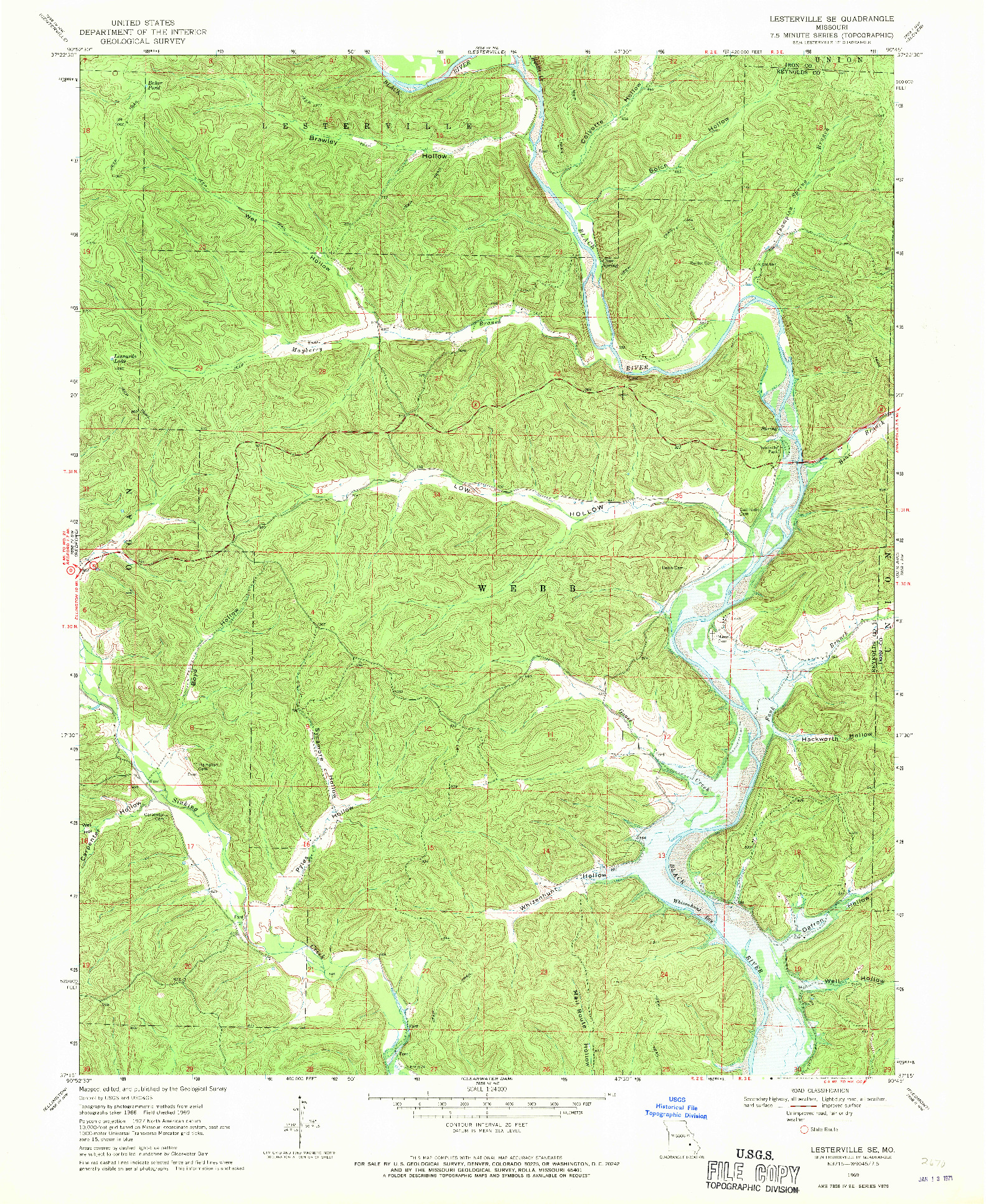 USGS 1:24000-SCALE QUADRANGLE FOR LESTERVILLE SE, MO 1969