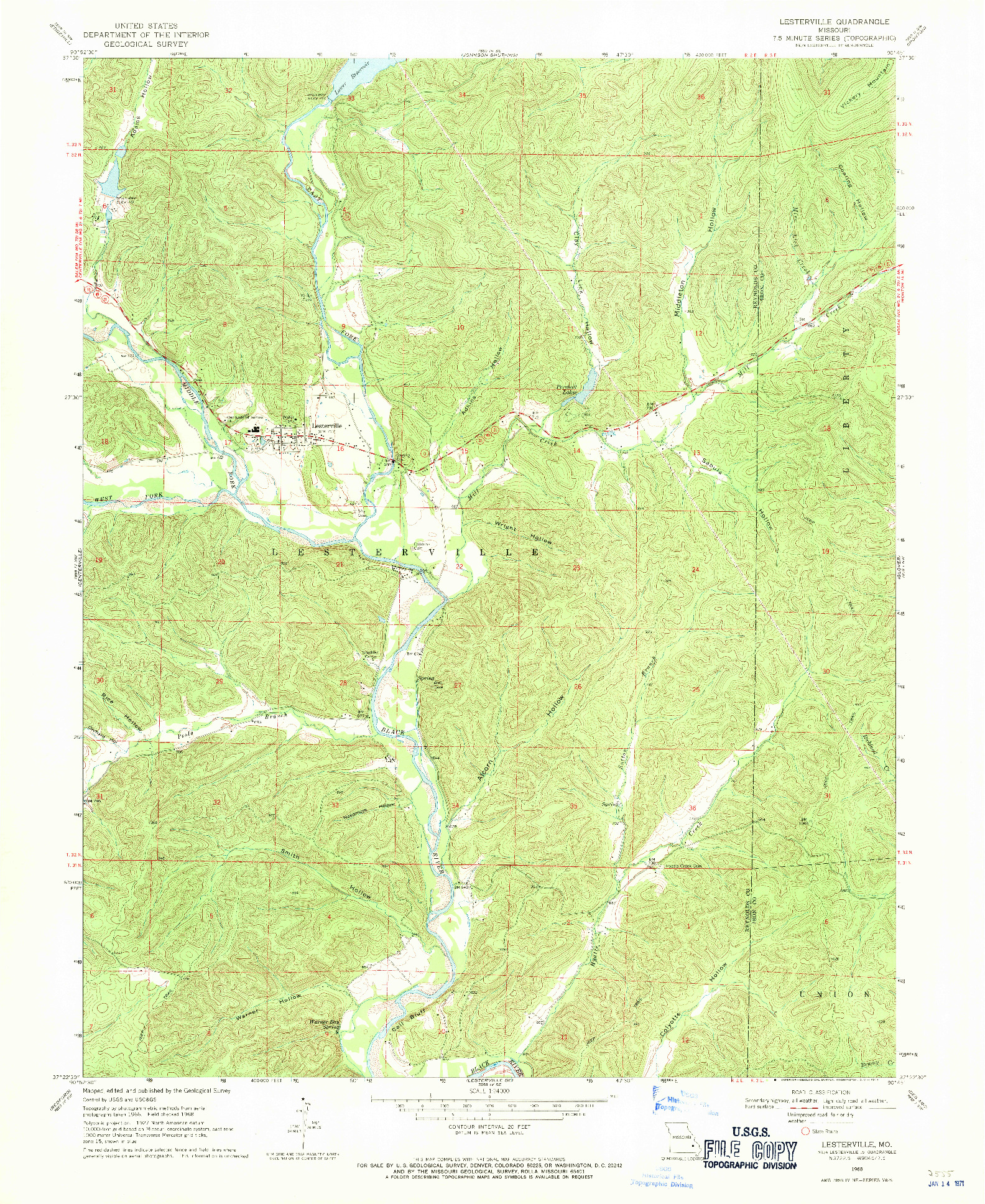 USGS 1:24000-SCALE QUADRANGLE FOR LESTERVILLE, MO 1968