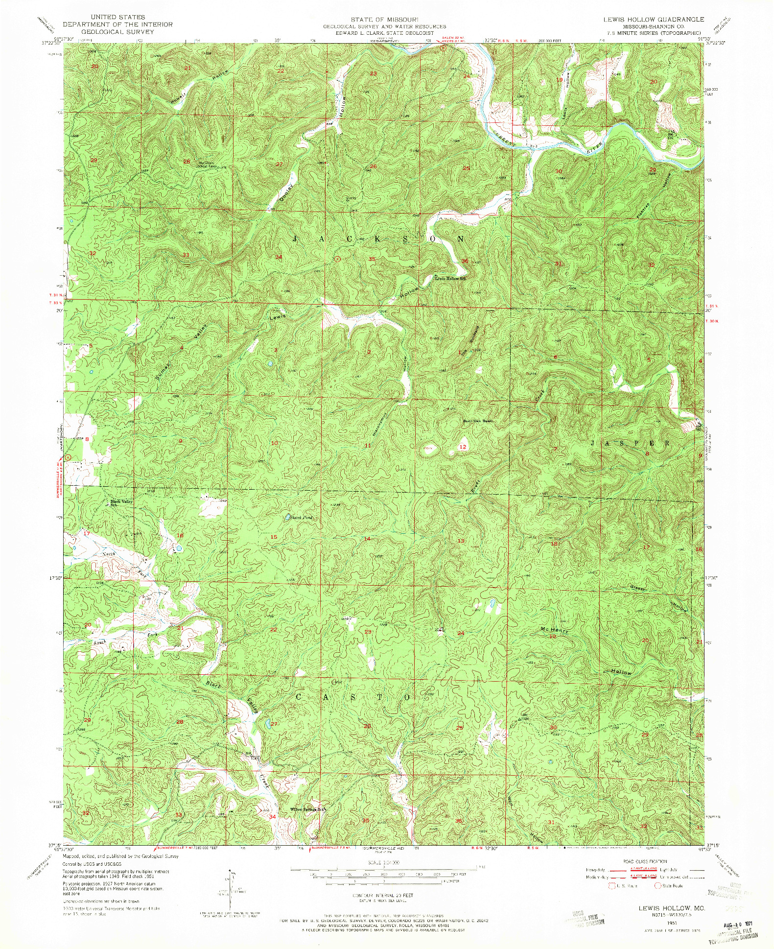 USGS 1:24000-SCALE QUADRANGLE FOR LEWIS HOLLOW, MO 1951