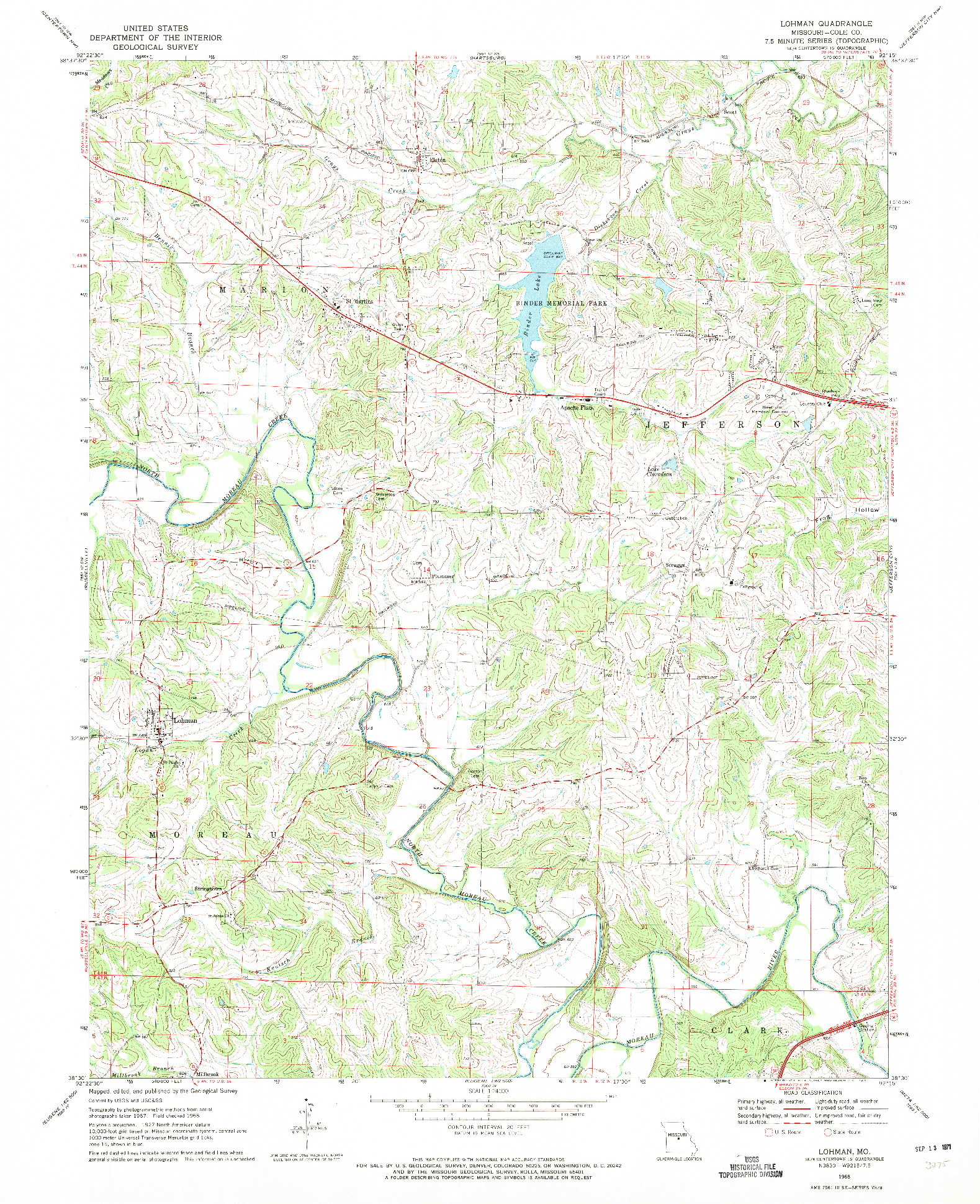 USGS 1:24000-SCALE QUADRANGLE FOR LOHMAN, MO 1968