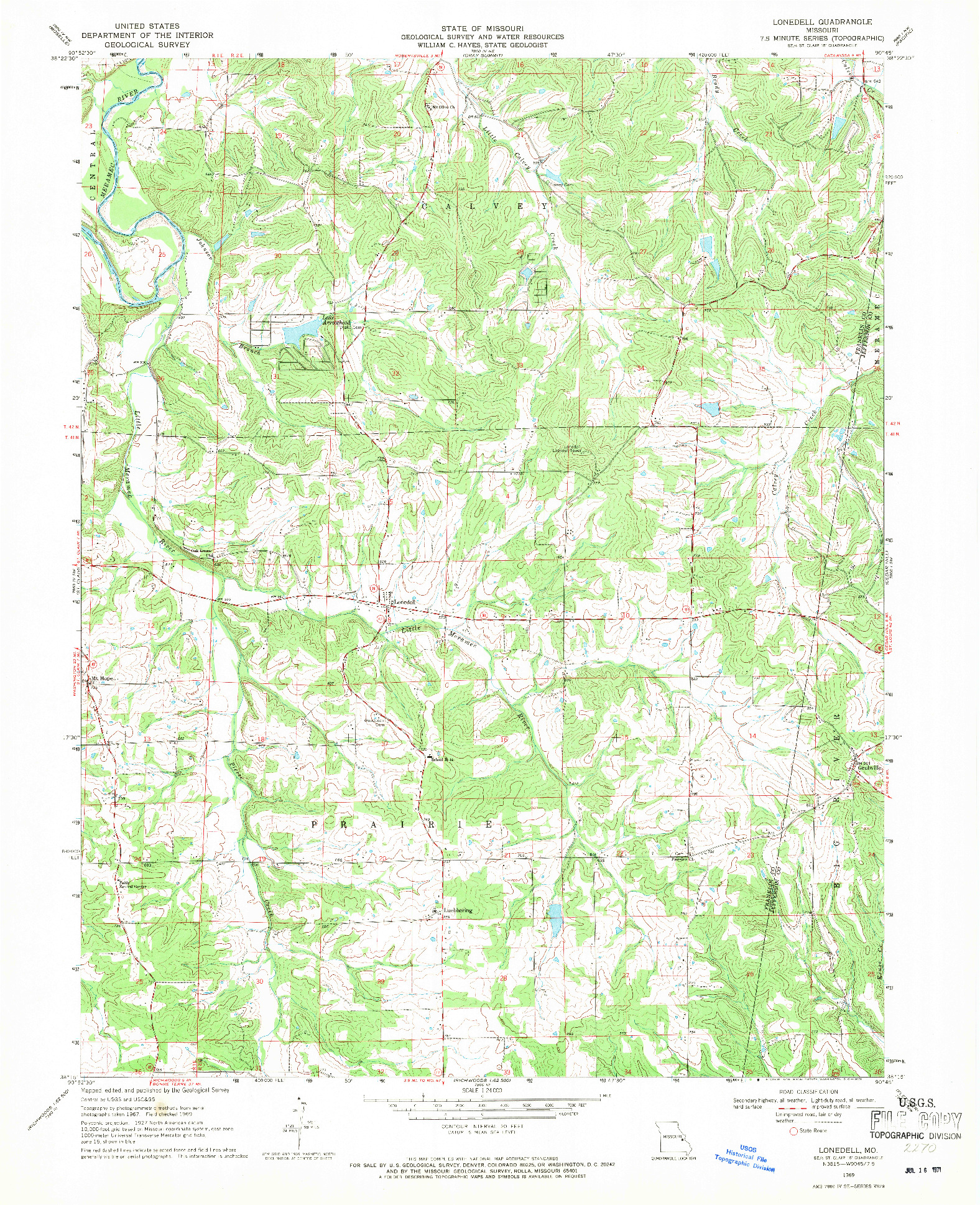 USGS 1:24000-SCALE QUADRANGLE FOR LONEDELL, MO 1969