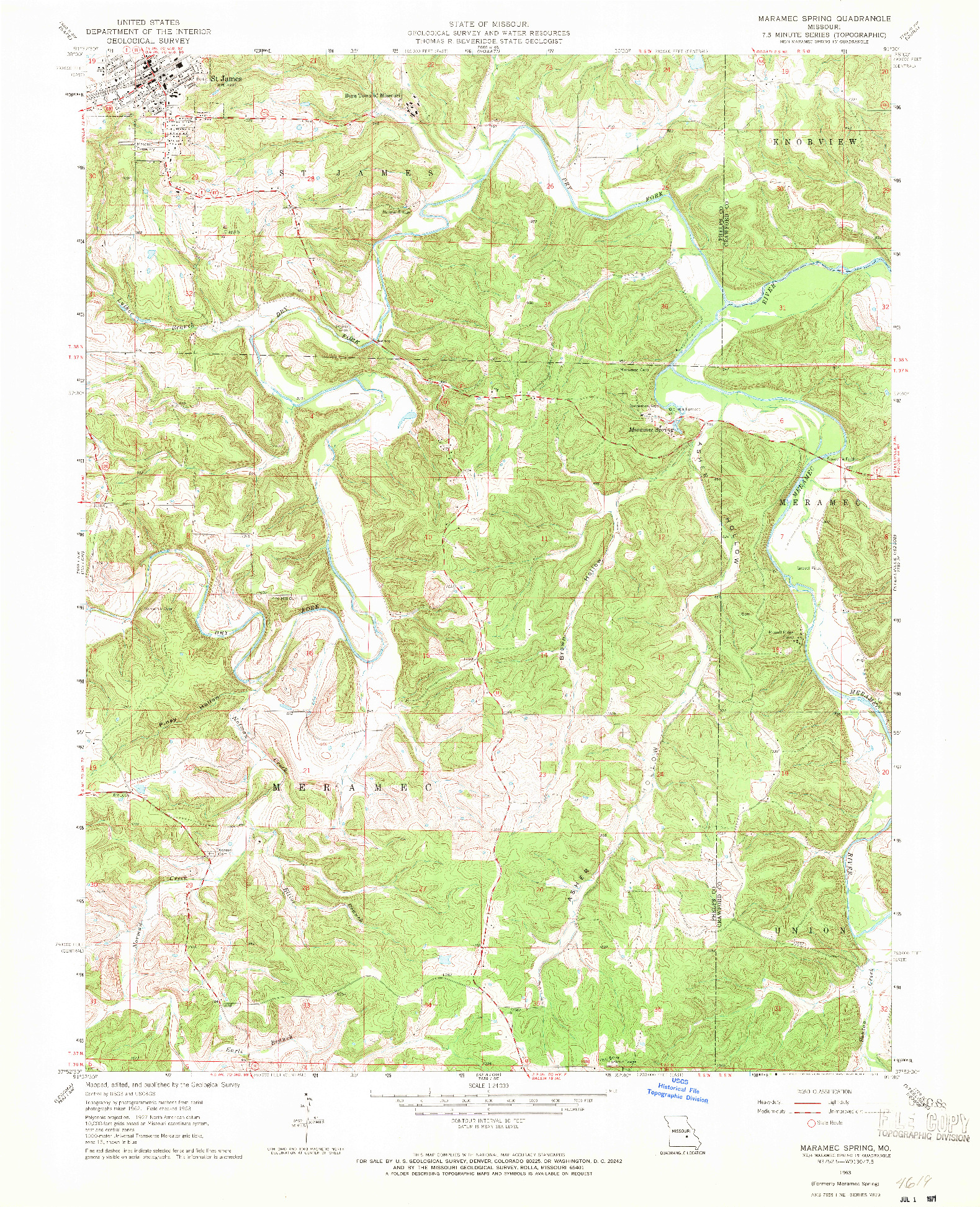 USGS 1:24000-SCALE QUADRANGLE FOR MARAMEC SPRING, MO 1963