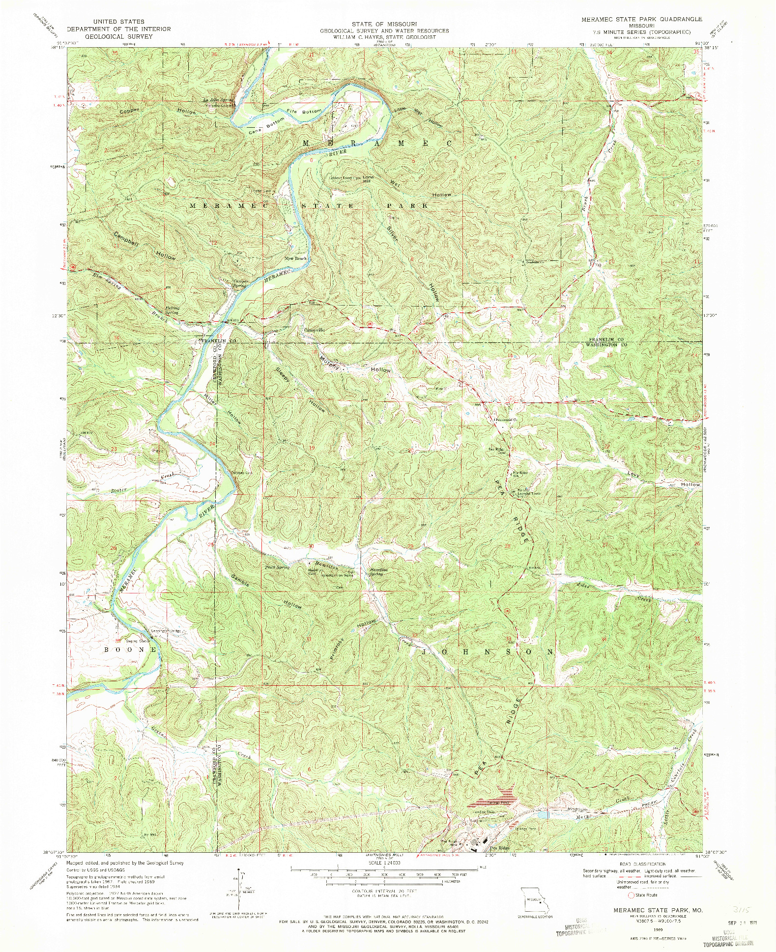 USGS 1:24000-SCALE QUADRANGLE FOR MERAMEC STATE PARK, MO 1969