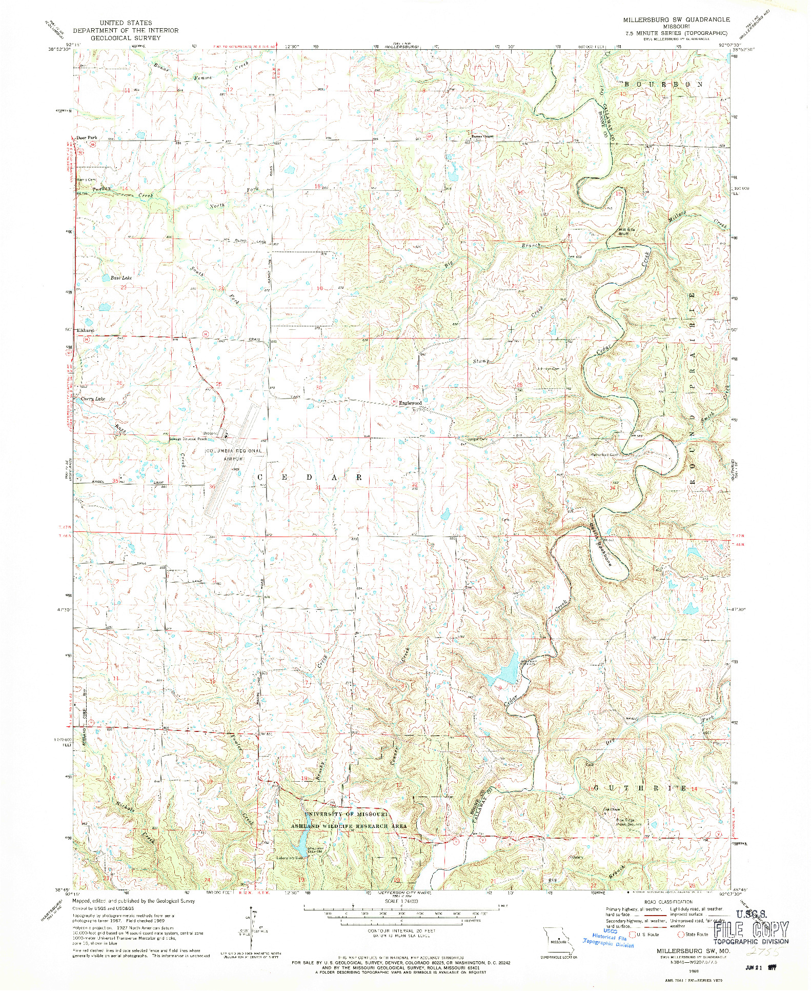 USGS 1:24000-SCALE QUADRANGLE FOR MILLERSBURG SW, MO 1969