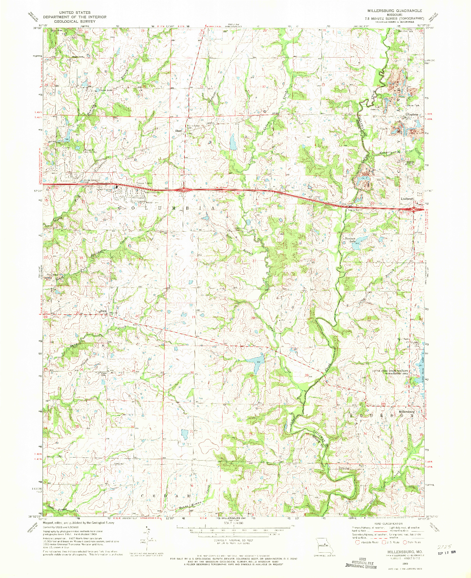 USGS 1:24000-SCALE QUADRANGLE FOR MILLERSBURG, MO 1969