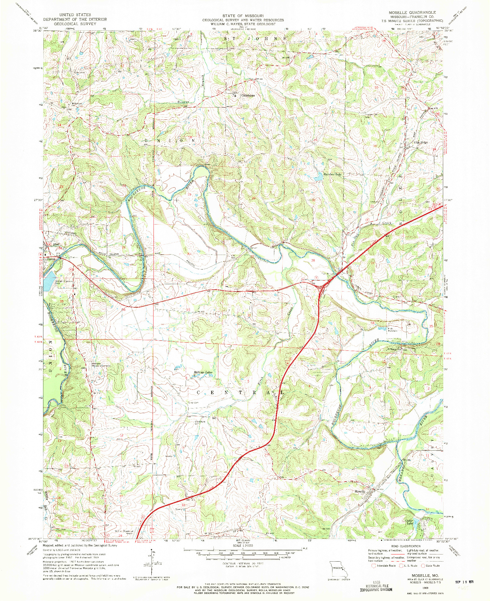 USGS 1:24000-SCALE QUADRANGLE FOR MOSELLE, MO 1969