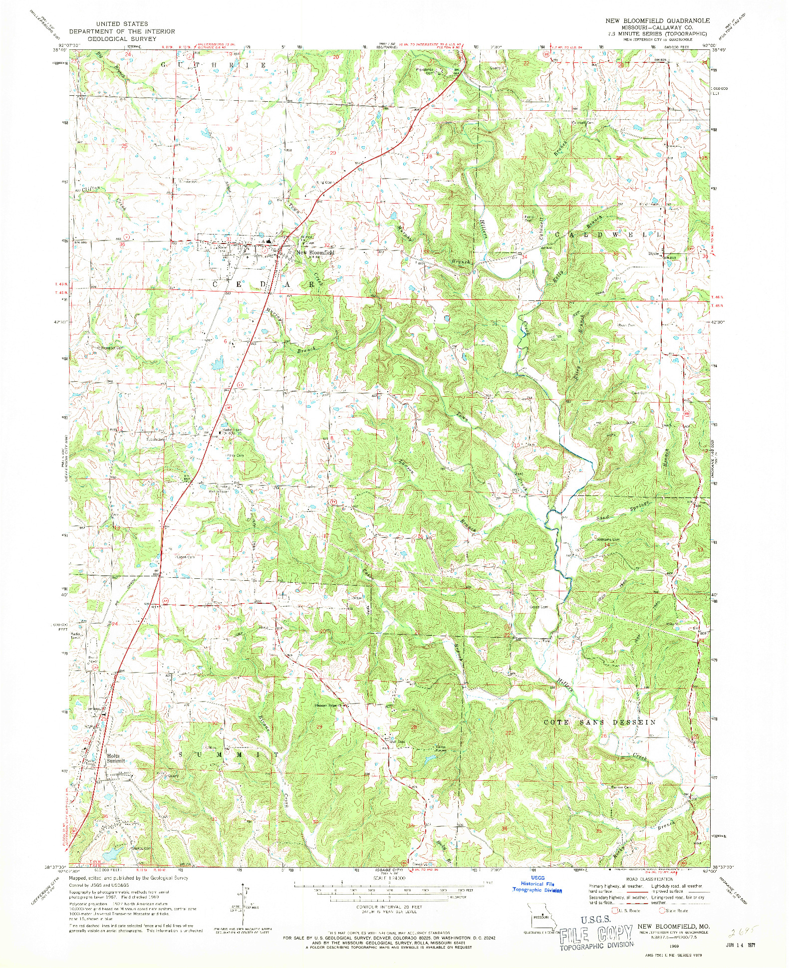 USGS 1:24000-SCALE QUADRANGLE FOR NEW BLOOMFIELD, MO 1969