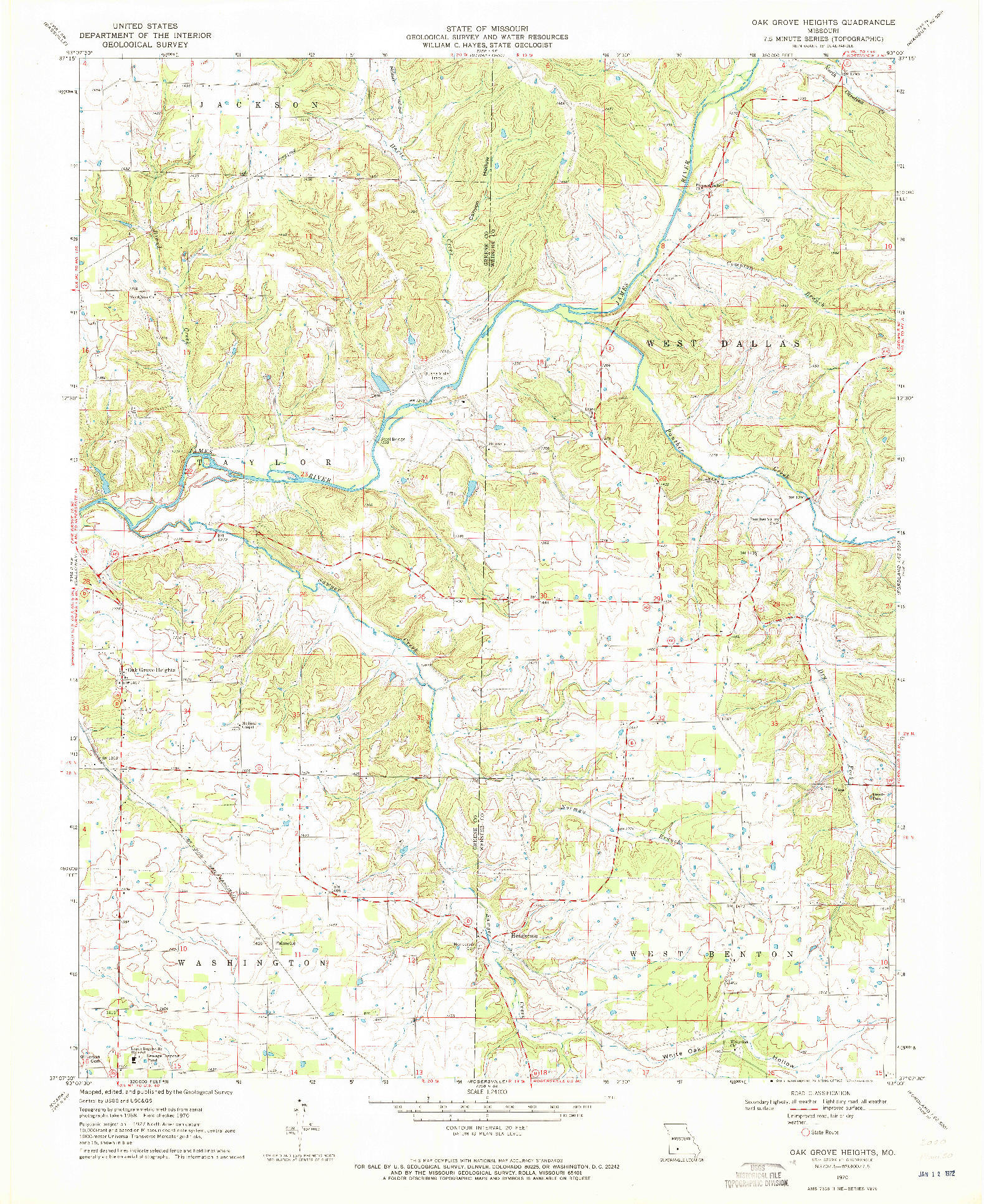 USGS 1:24000-SCALE QUADRANGLE FOR OAK GROVE HEIGHTS, MO 1970