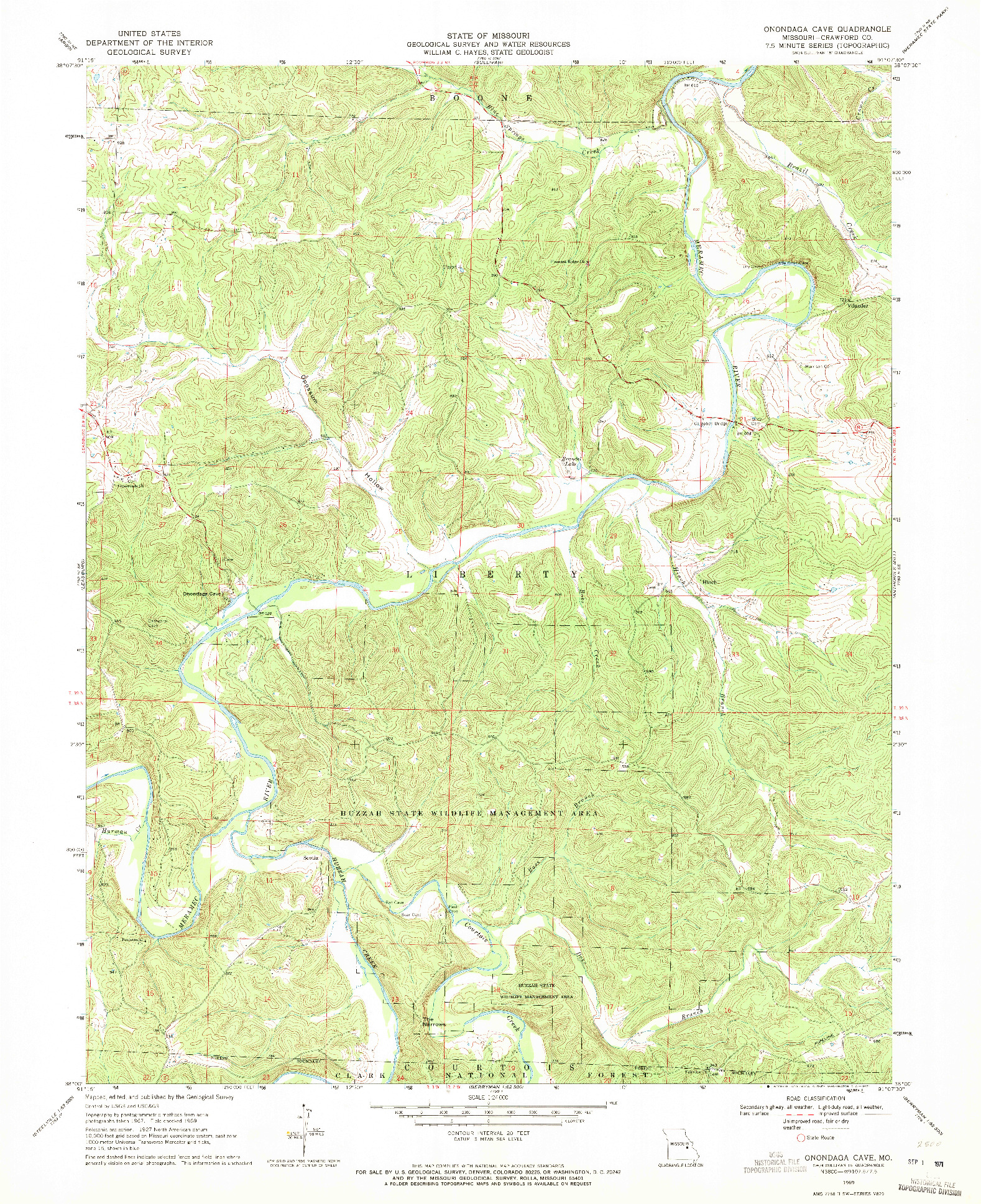 USGS 1:24000-SCALE QUADRANGLE FOR ONONDAGA CAVE, MO 1969