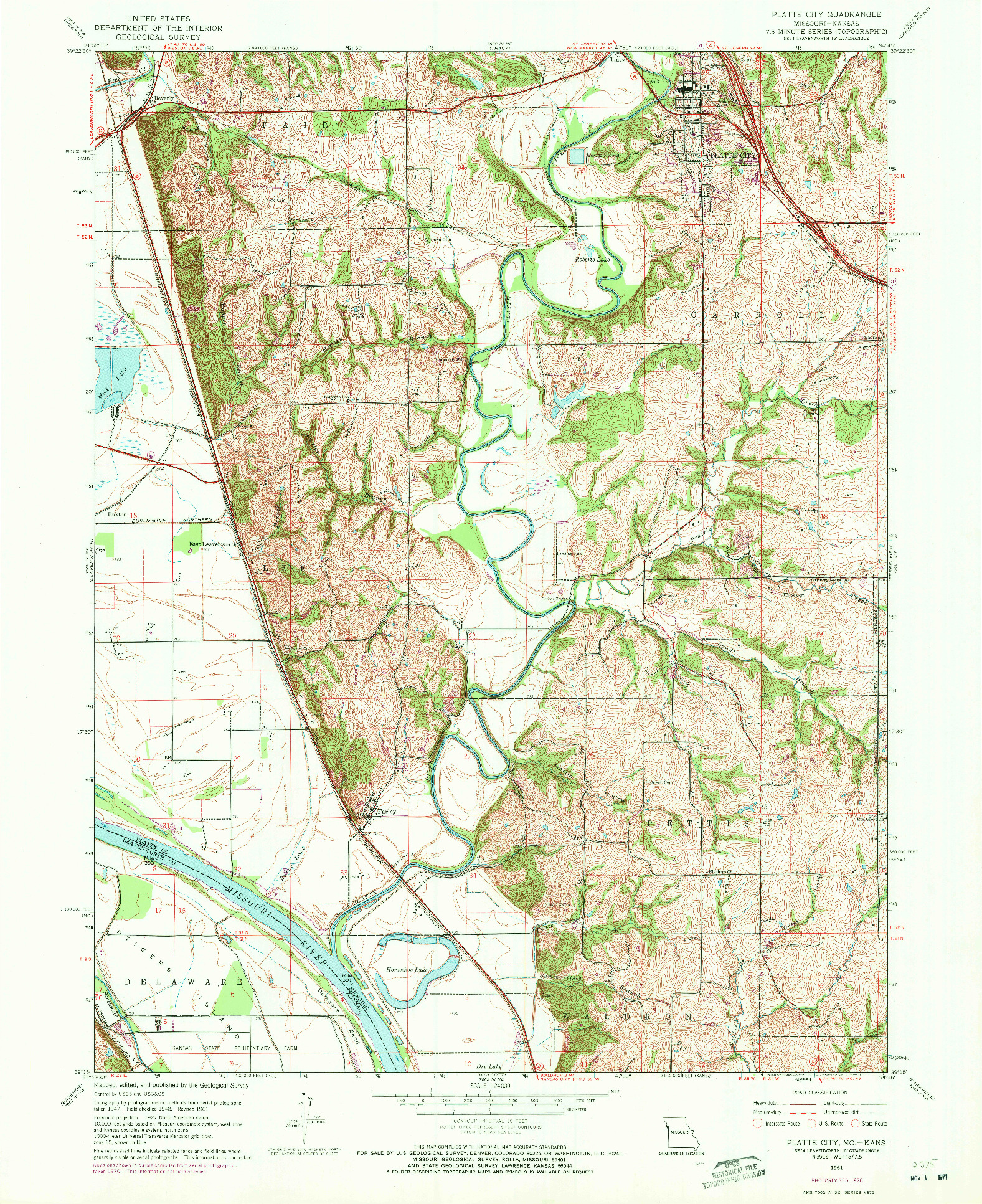 USGS 1:24000-SCALE QUADRANGLE FOR PLATTE CITY, MO 1961