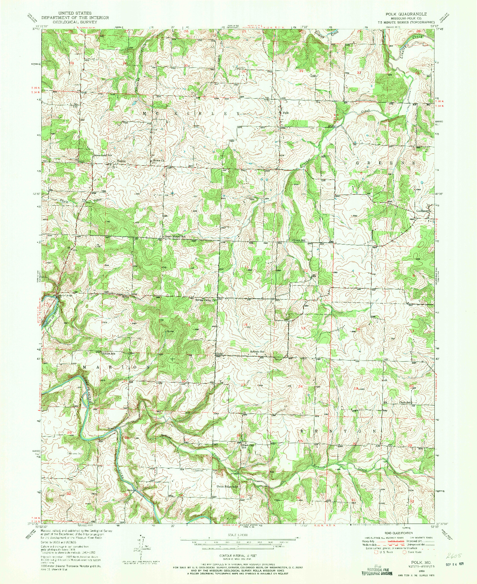 USGS 1:24000-SCALE QUADRANGLE FOR POLK, MO 1950