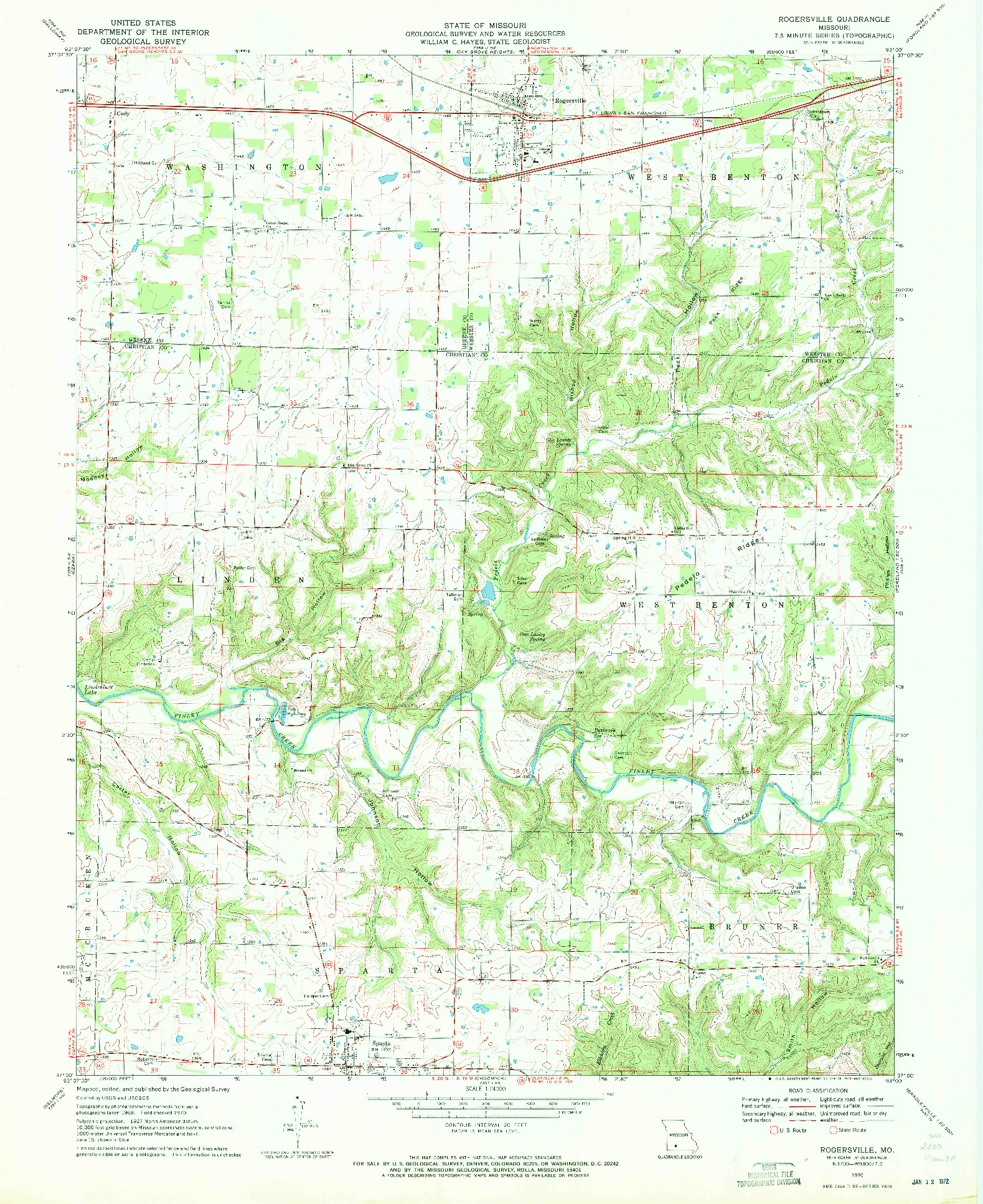 USGS 1:24000-SCALE QUADRANGLE FOR ROGERSVILLE, MO 1970
