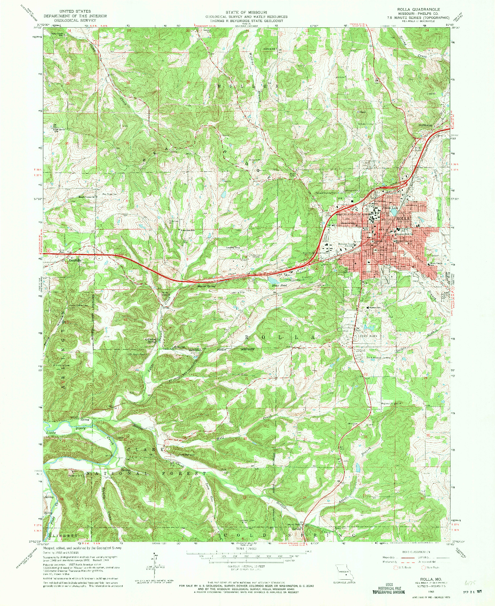 USGS 1:24000-SCALE QUADRANGLE FOR ROLLA, MO 1963