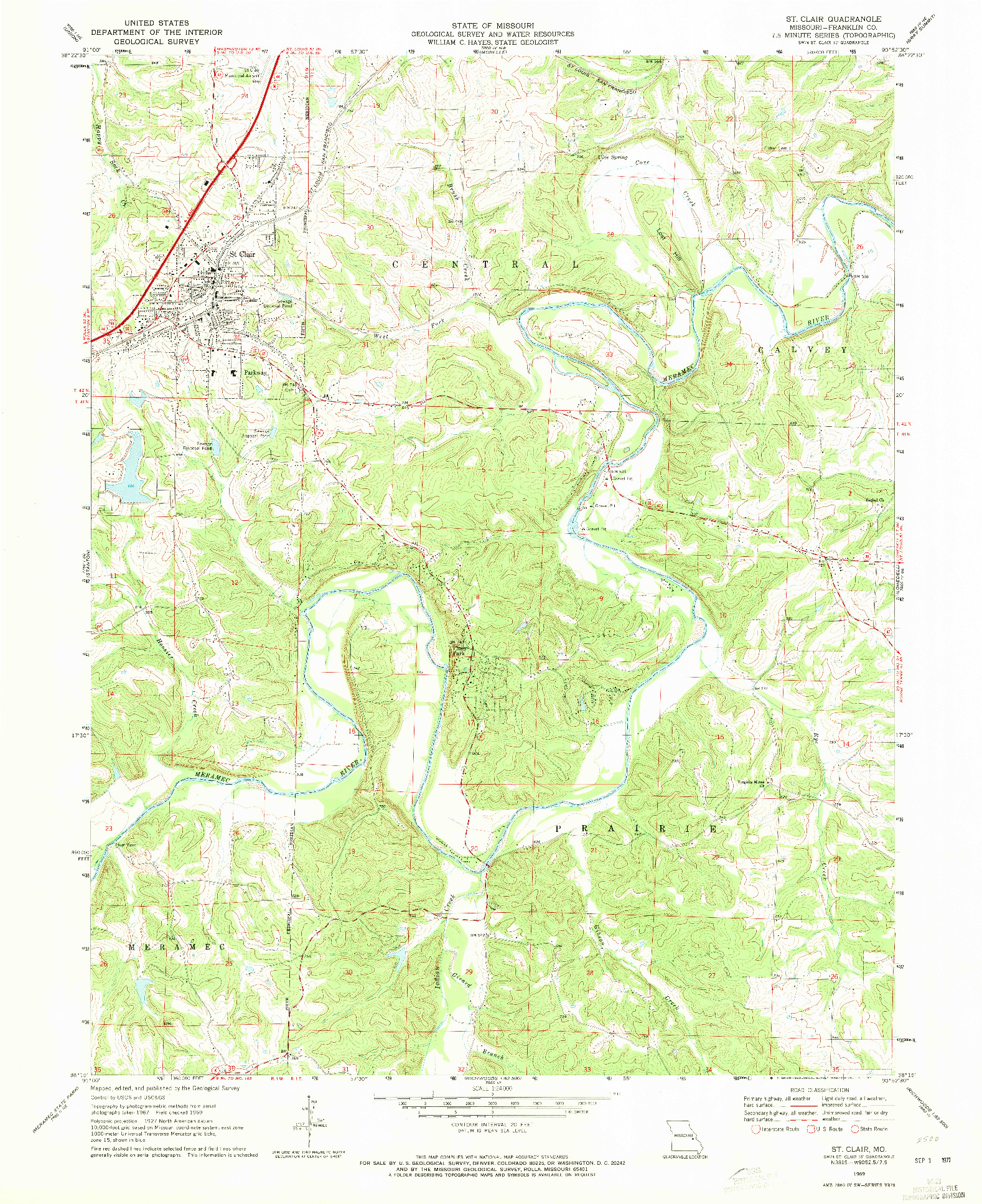 USGS 1:24000-SCALE QUADRANGLE FOR ST. CLAIR, MO 1969