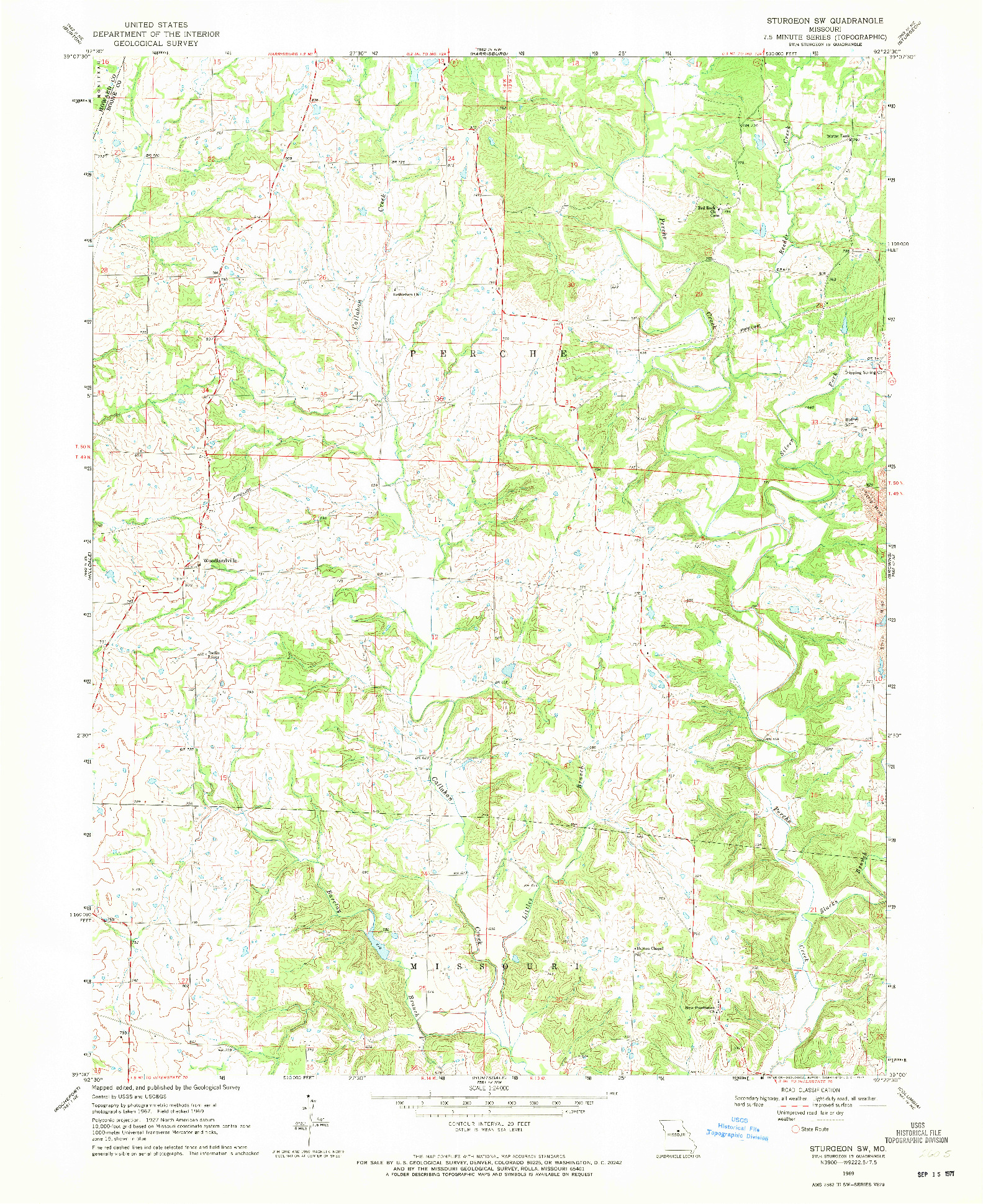 USGS 1:24000-SCALE QUADRANGLE FOR STURGEON SW, MO 1969
