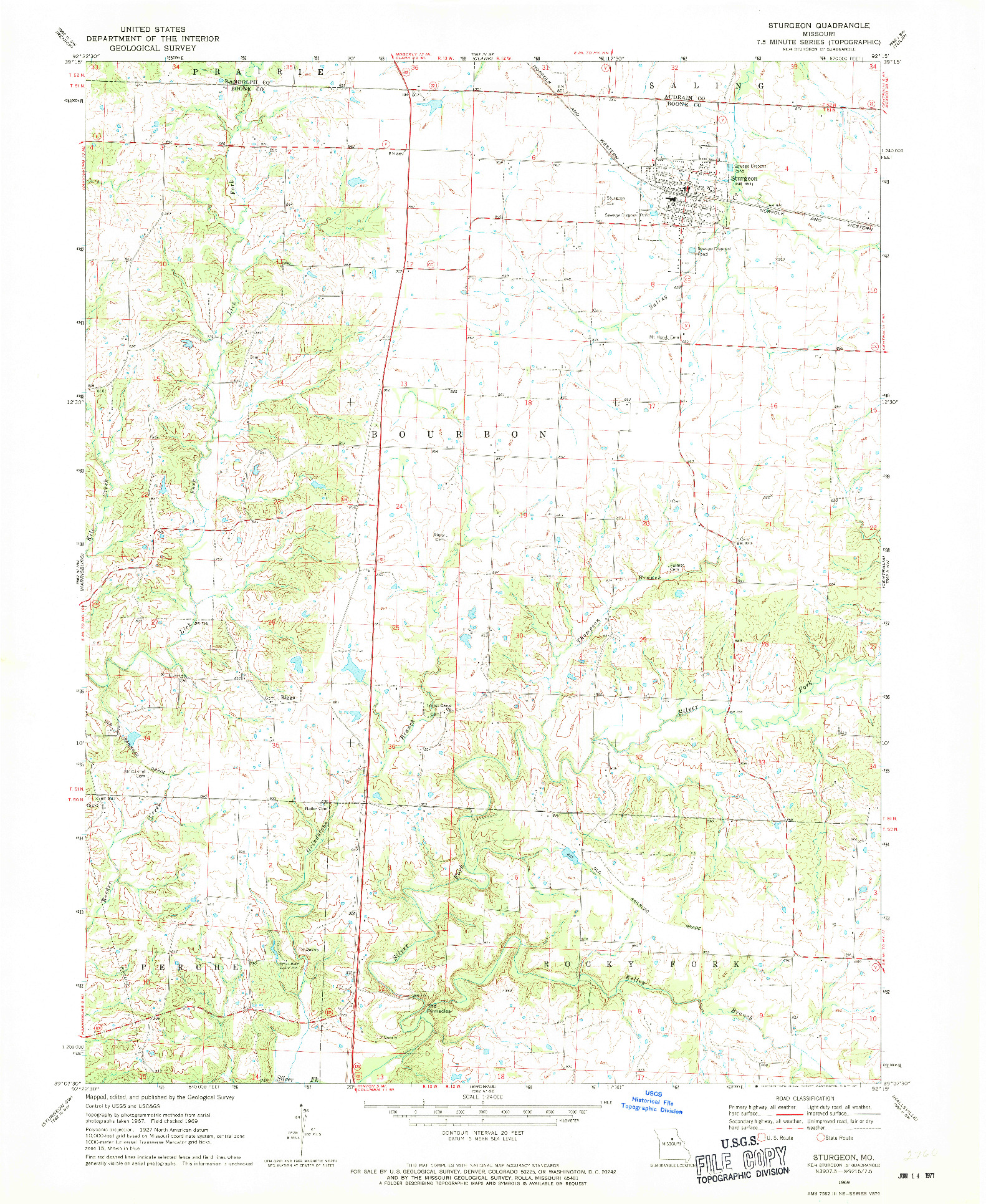 USGS 1:24000-SCALE QUADRANGLE FOR STURGEON, MO 1969