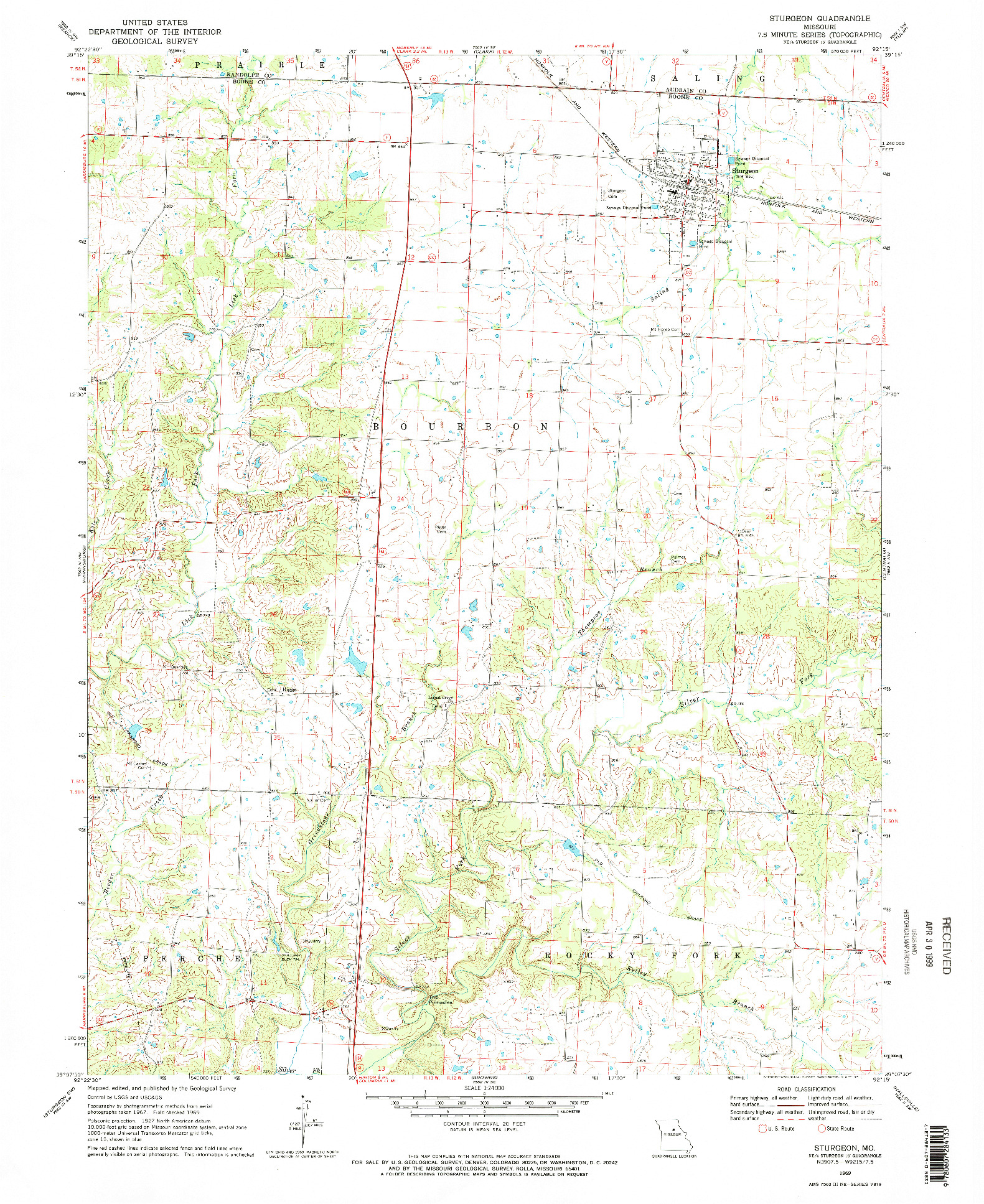 USGS 1:24000-SCALE QUADRANGLE FOR STURGEON, MO 1969