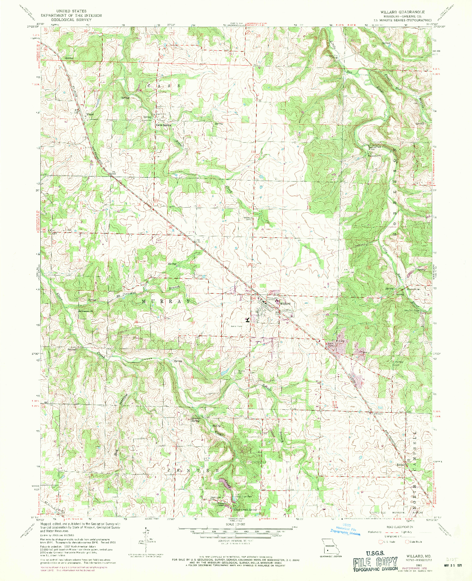 USGS 1:24000-SCALE QUADRANGLE FOR WILLARD, MO 1961