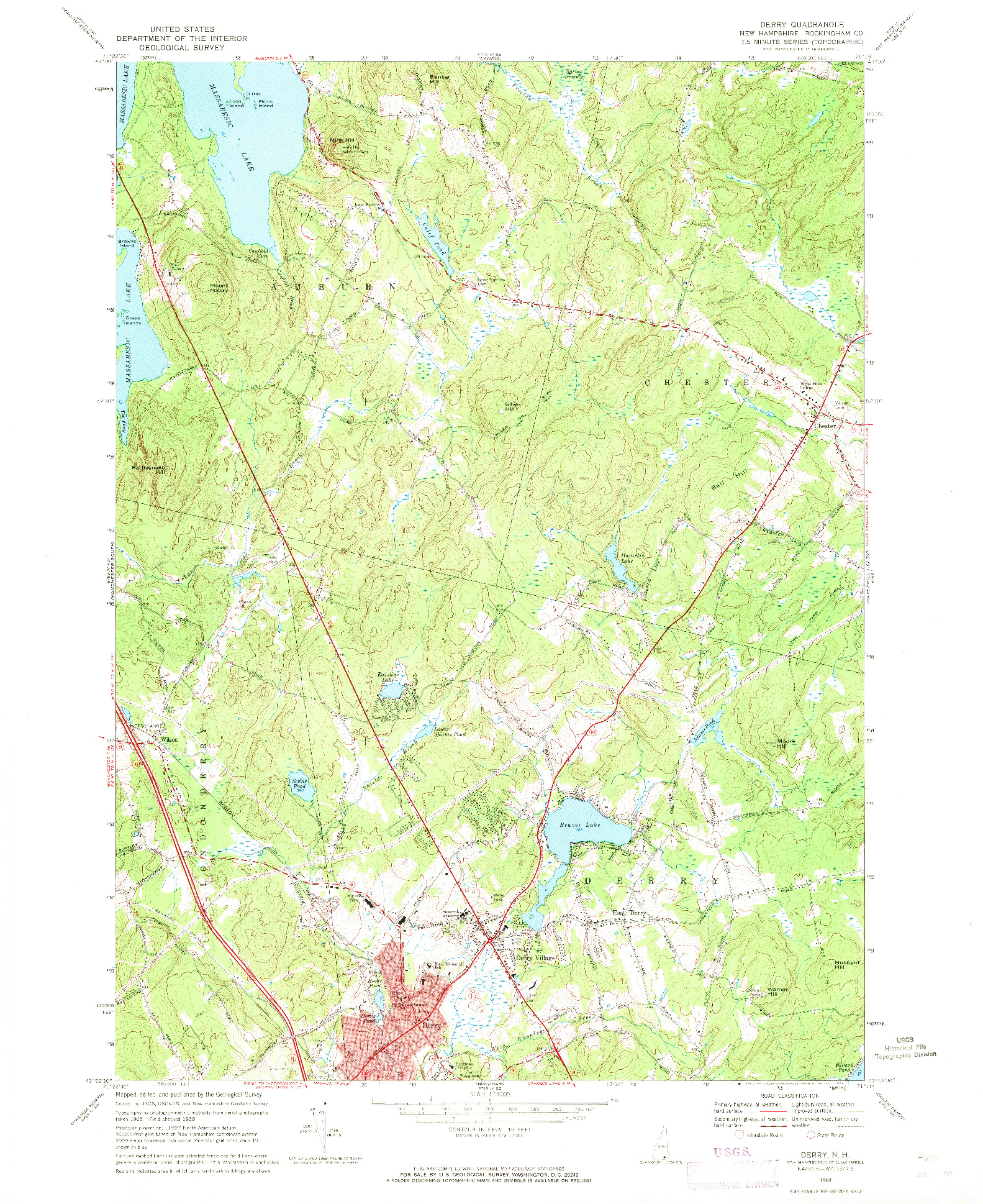 USGS 1:24000-SCALE QUADRANGLE FOR DERRY, NH 1968